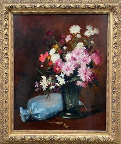 Floral Still Life Country Flowers in a Vase by Flemish Barbizon artist in France