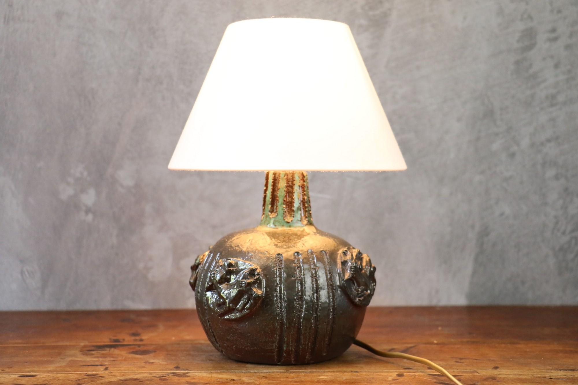 Mid-Century Modern Robert Chiazzo, Ceramic Lamp, 1960, Bormes, Vallauris, Era Jouve, Picault For Sale