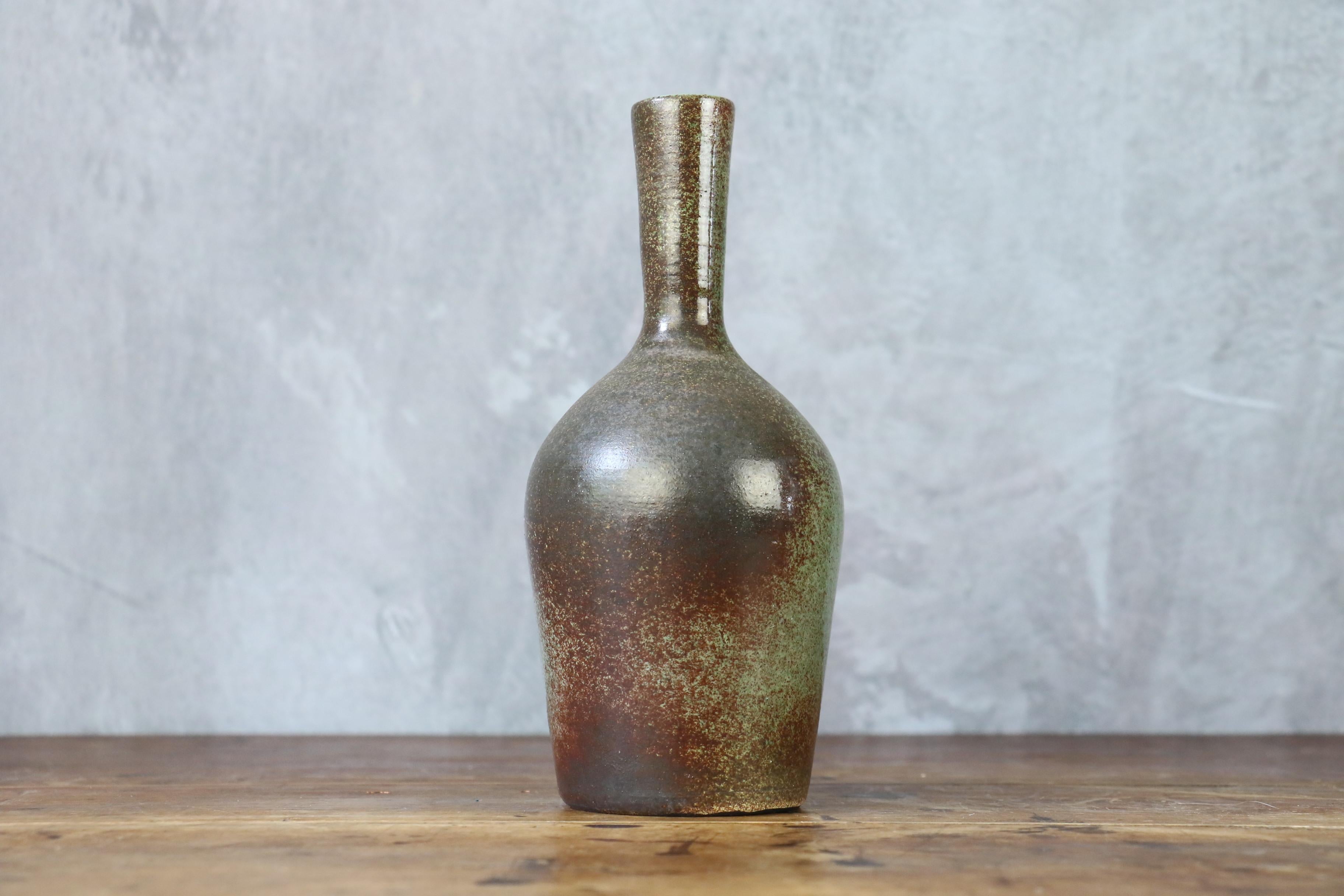 French Robert Chiazzo, green ceramic vase, 1960, Bormes, Vallauris, Era Jouve, Picault For Sale