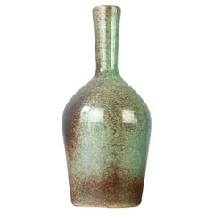 Retro Robert Chiazzo, green ceramic vase, 1960, Bormes, Vallauris, Era Jouve, Picault