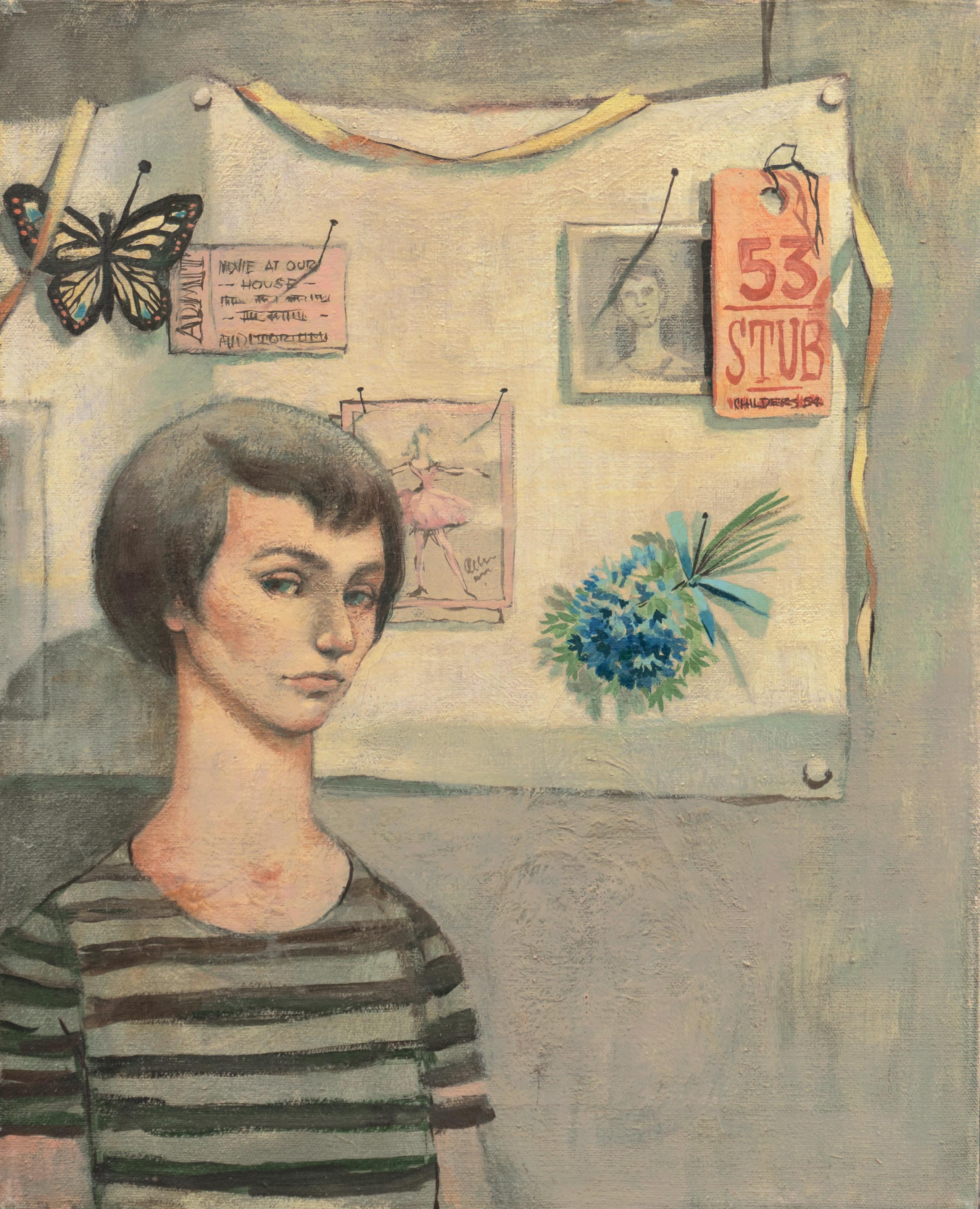 Portrait Painting Robert Childers - « Blue Eyed Girl », PAFA, Philadelphia Museum, Pennsylvania Artist, Trompe L'Oeil