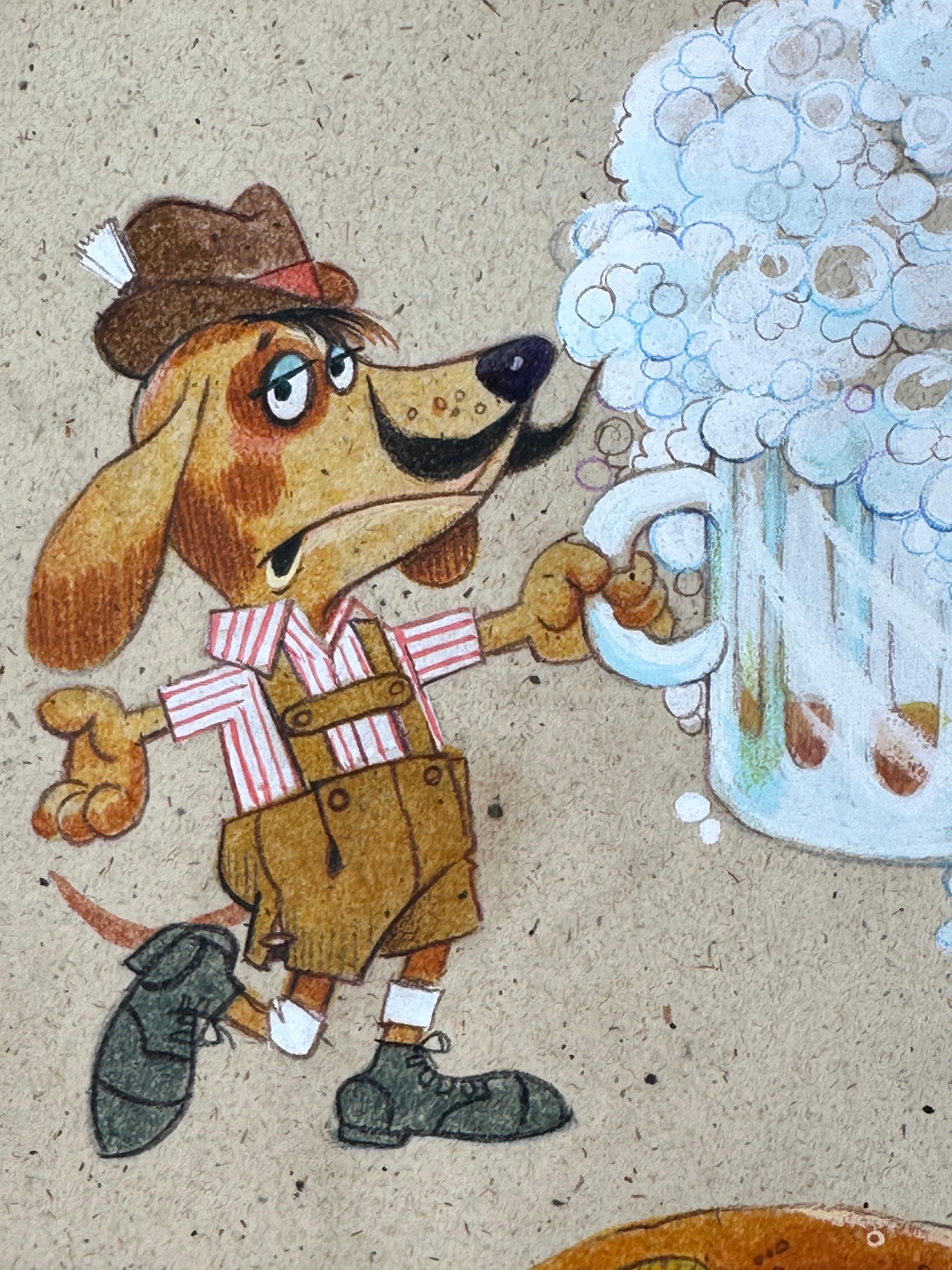 Oktoberfest Beer Cartoon Dogs greeting card Illustration For Sale 1