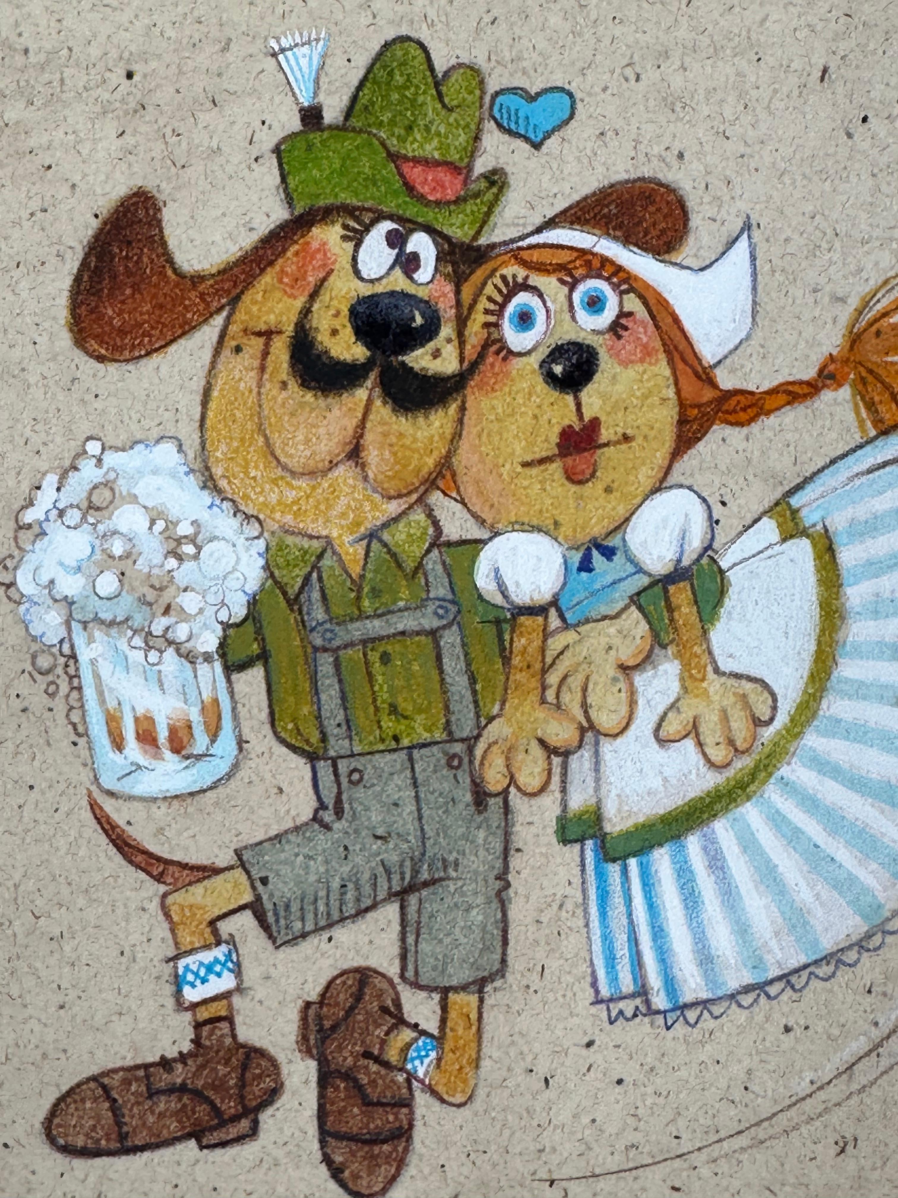 Oktoberfest Beer Cartoon Dogs greeting card Illustration For Sale 2