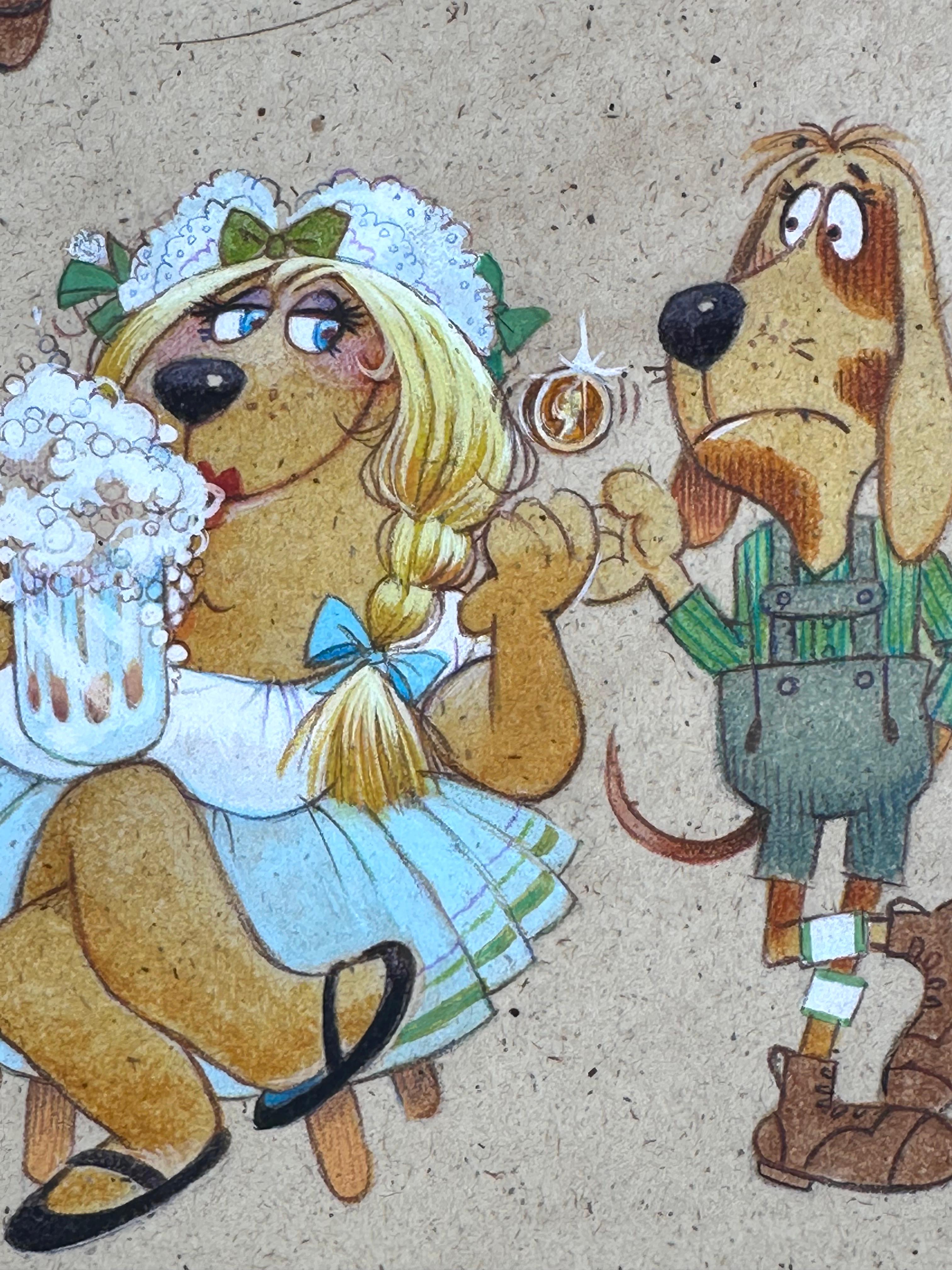 Oktoberfest Beer Cartoon Dogs greeting card Illustration For Sale 3