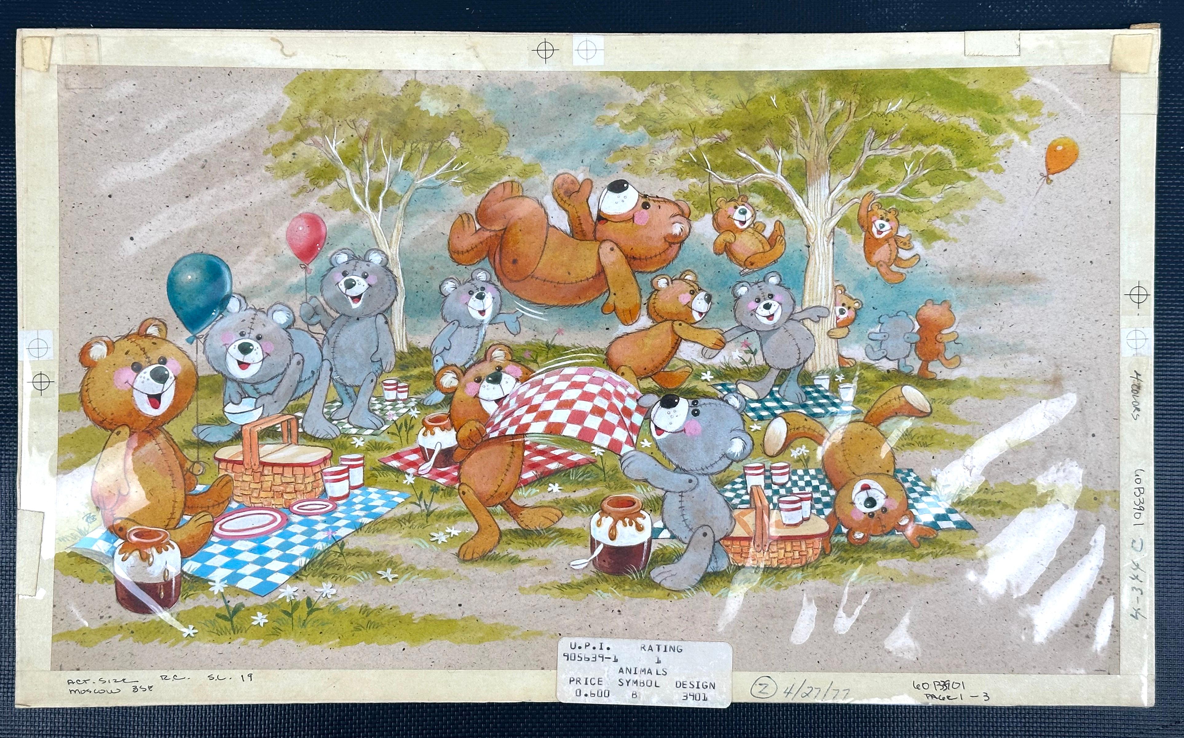 Teddy Bear Picnic (Children's bedroom decor Illustration) - Painting by Robert Childers