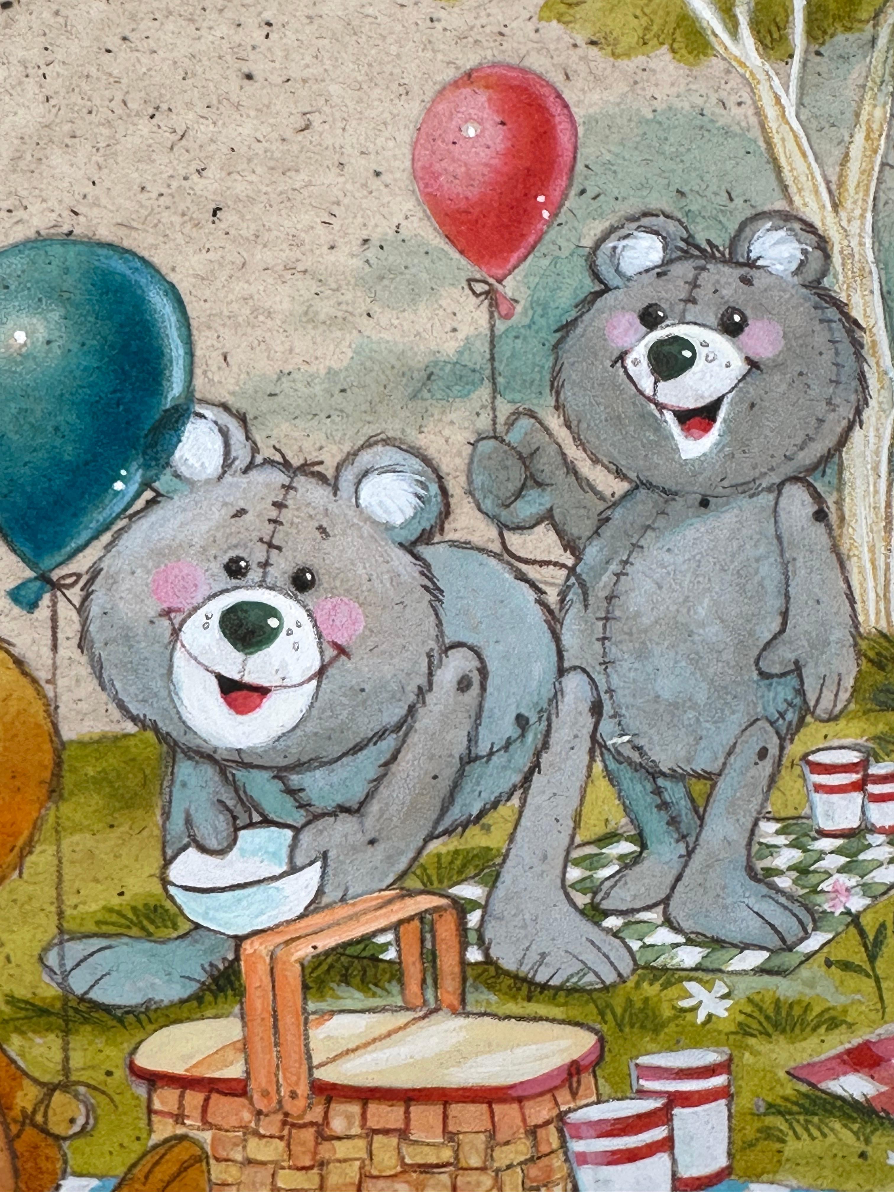 Robert Childers (1924-1984)

Teddy Bear Picnic, 1977.

Gouache, watercolor and pencil on illustration board measuring 9.5 x 16 inches. 

Signed lower left. Credited on verso. 

Printer's notations in margins. Protective cellophane sheet which can