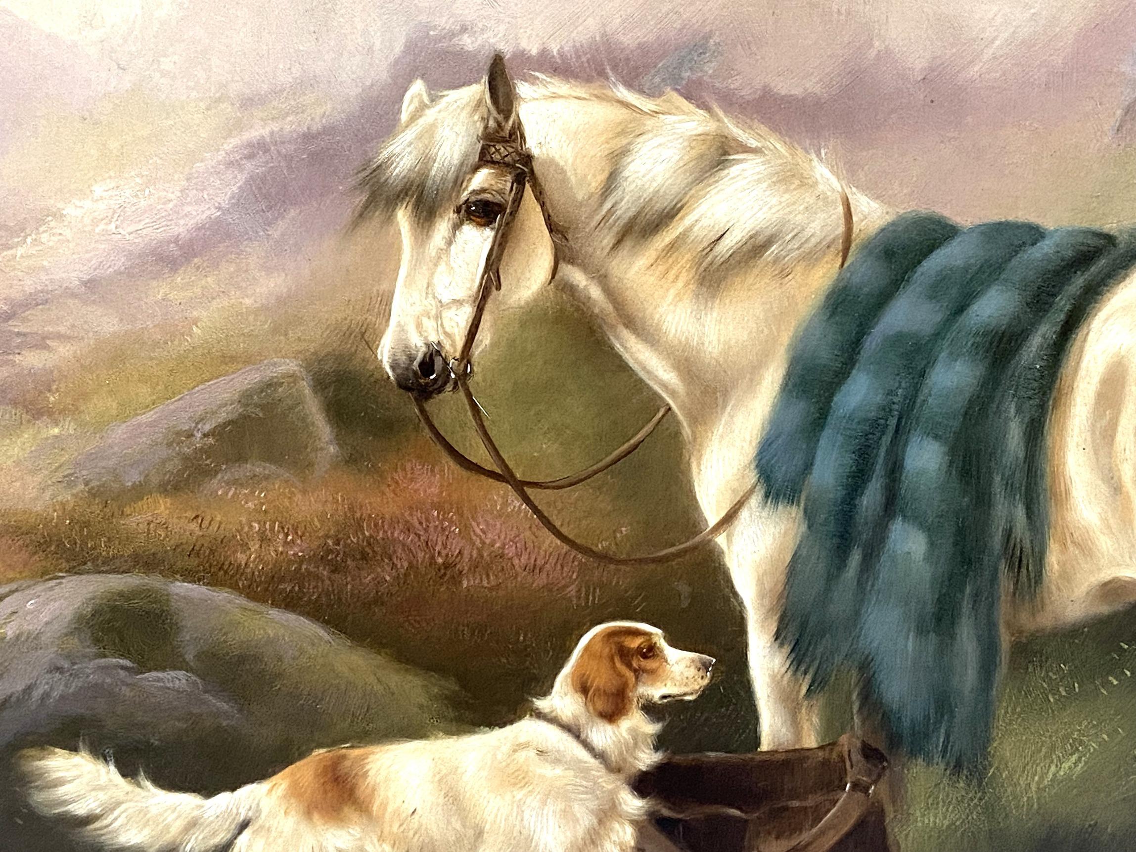 

 Dipinto a olio del XIX secolo Highland Pony and Retriever, Robert Cleminson.
Un bel dipinto  raffigurante un Pony delle Highlands e un Retriever, con la borsa dei giorni. Un olio su tela, firmato in basso a destra R. Cleminson e custodito in una