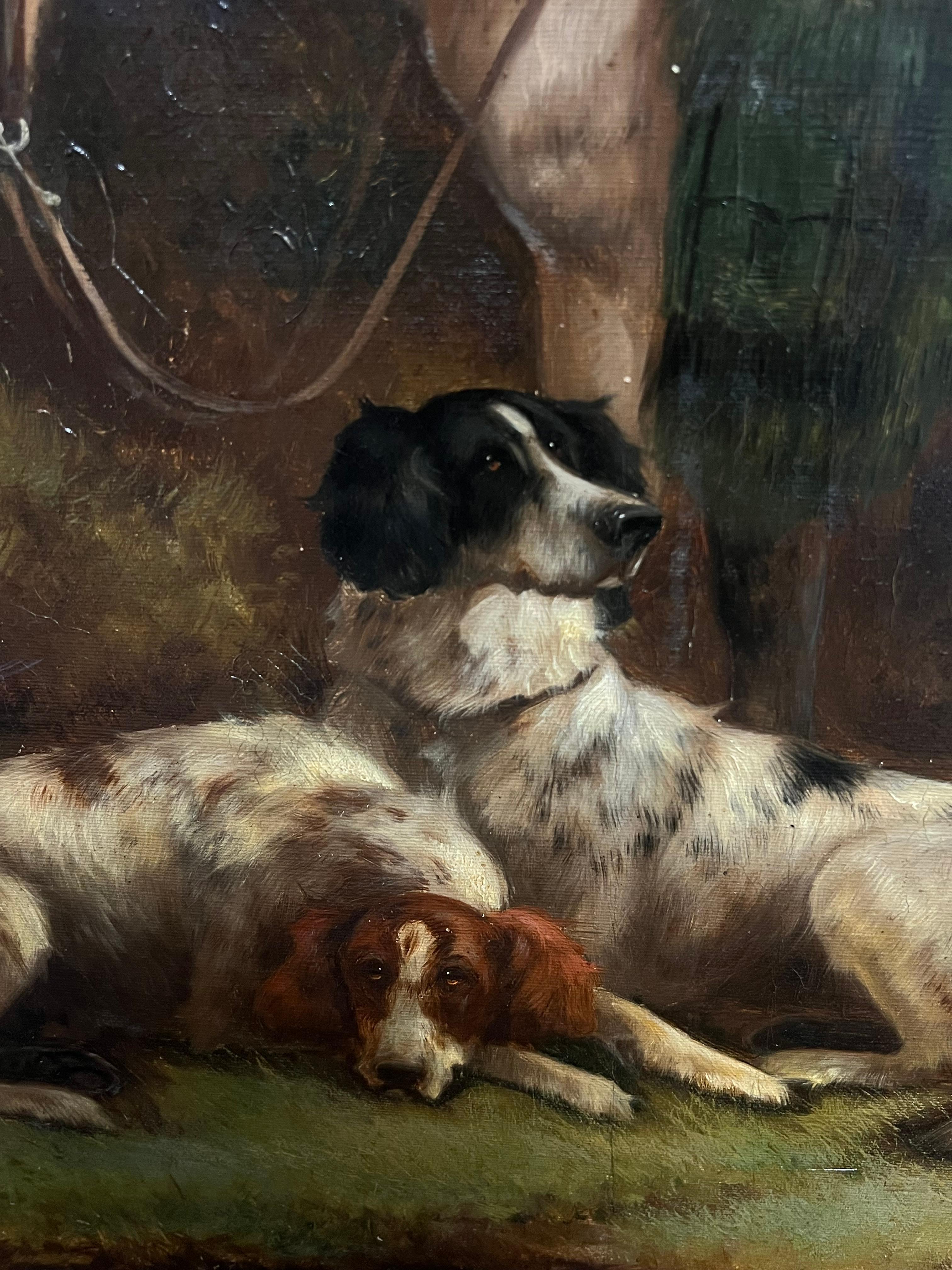 Esperando a su Amo
de Robert Cleminson (británico, 1864-1903)
óleo sobre lienzo firmado, sin enmarcar

cuadro: 30 x 50 pulgadas

Preciosa pintura al óleo sobre lienzo de arte deportivo británico, obra del conocido y siempre popular pintor Robert