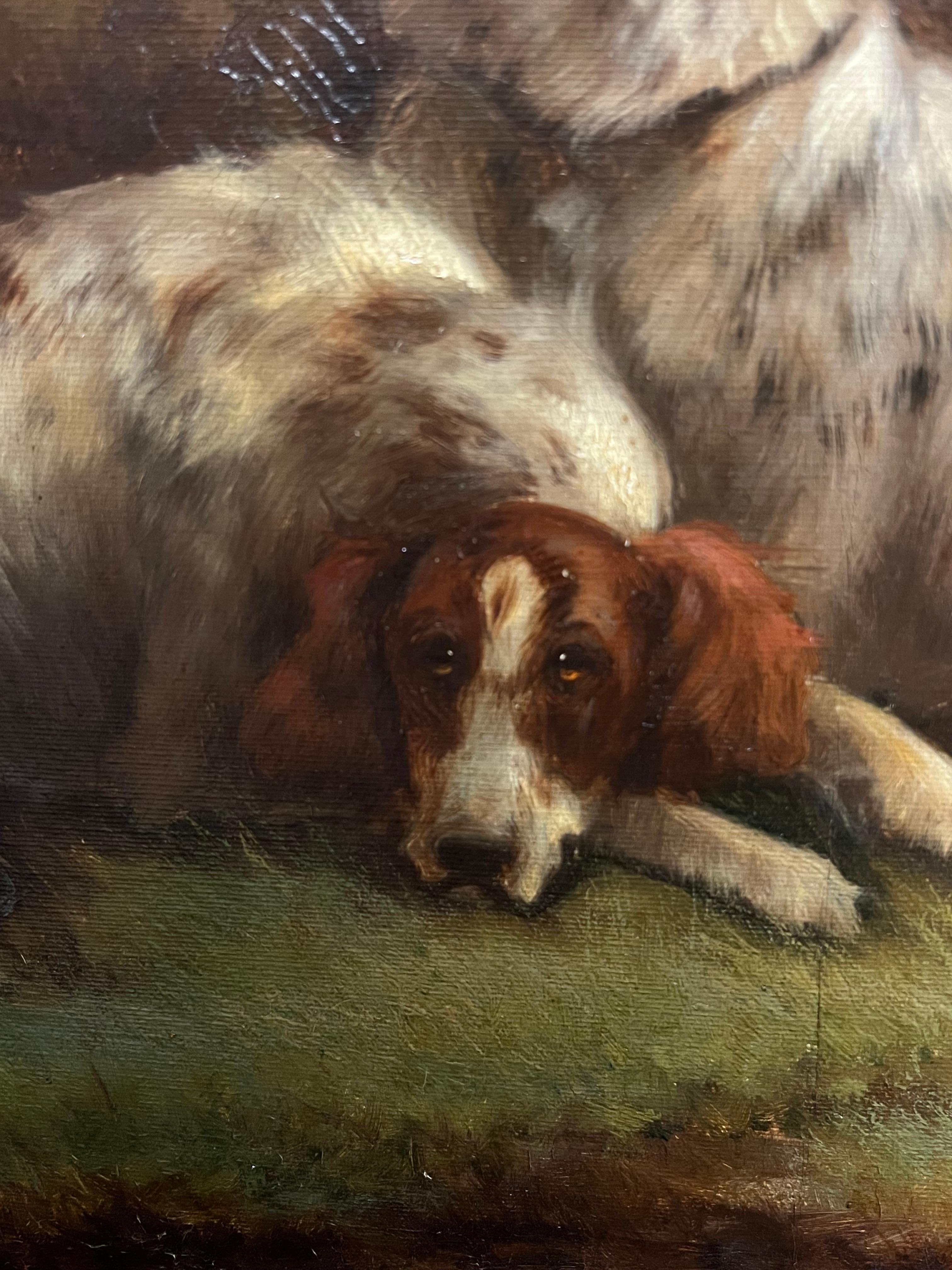 Enorme óleo victoriano Caballo y perros Arte deportivo Paisaje campestre en venta 1