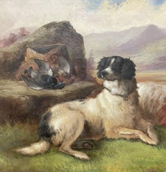 ROBERT CLEMINSON (1864-1903) LARGE SIGNED OIL - HIGHLAND SETTER DOGS LANDSCAPE
