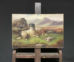 ROBERT CLEMINSON (1864-1903) LARGE SIGNED OIL - HIGHLAND SETTER DOGS LANDSCAPE