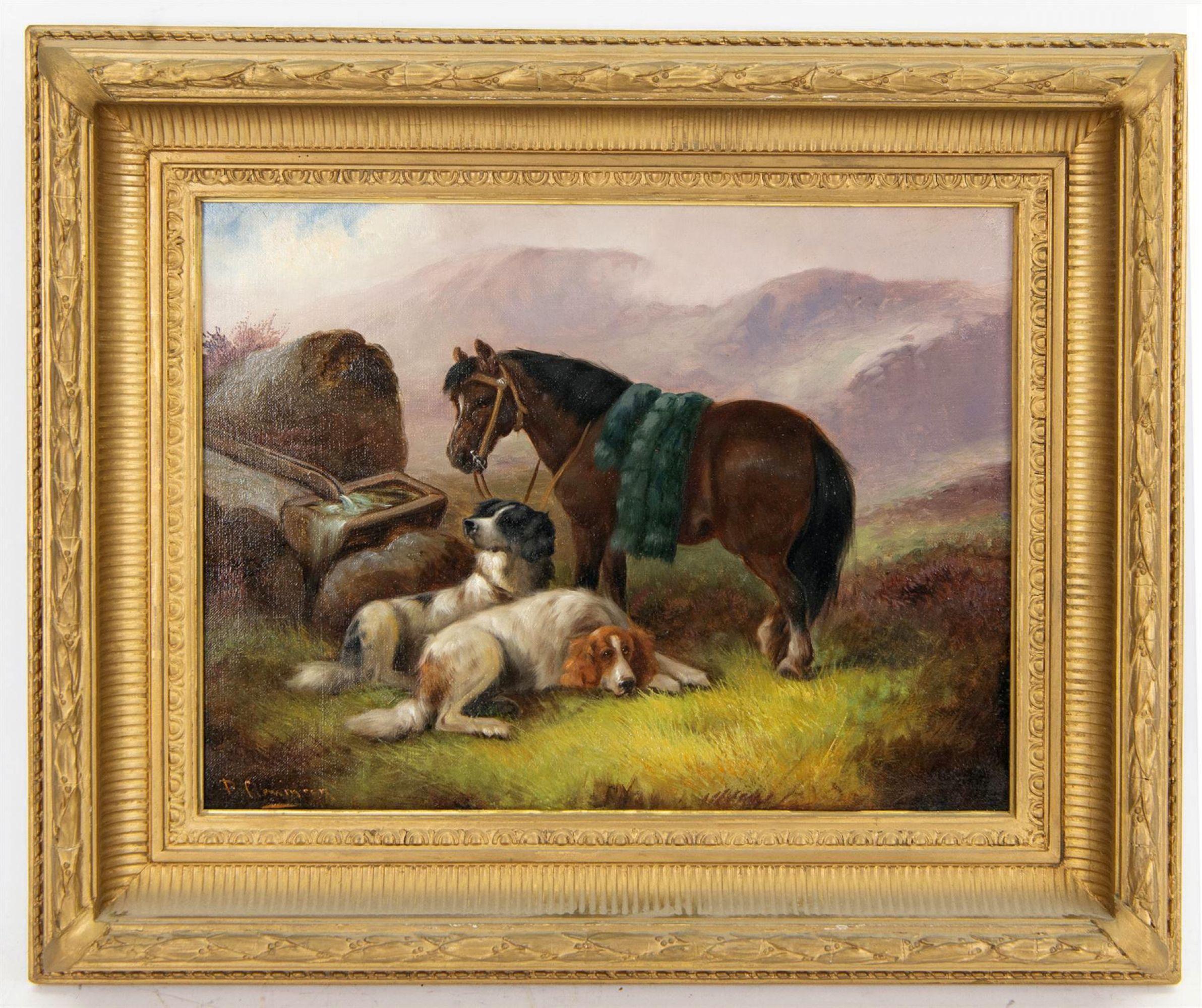 Robert cleminson 19th century oil painting pony & gun dogs at rest