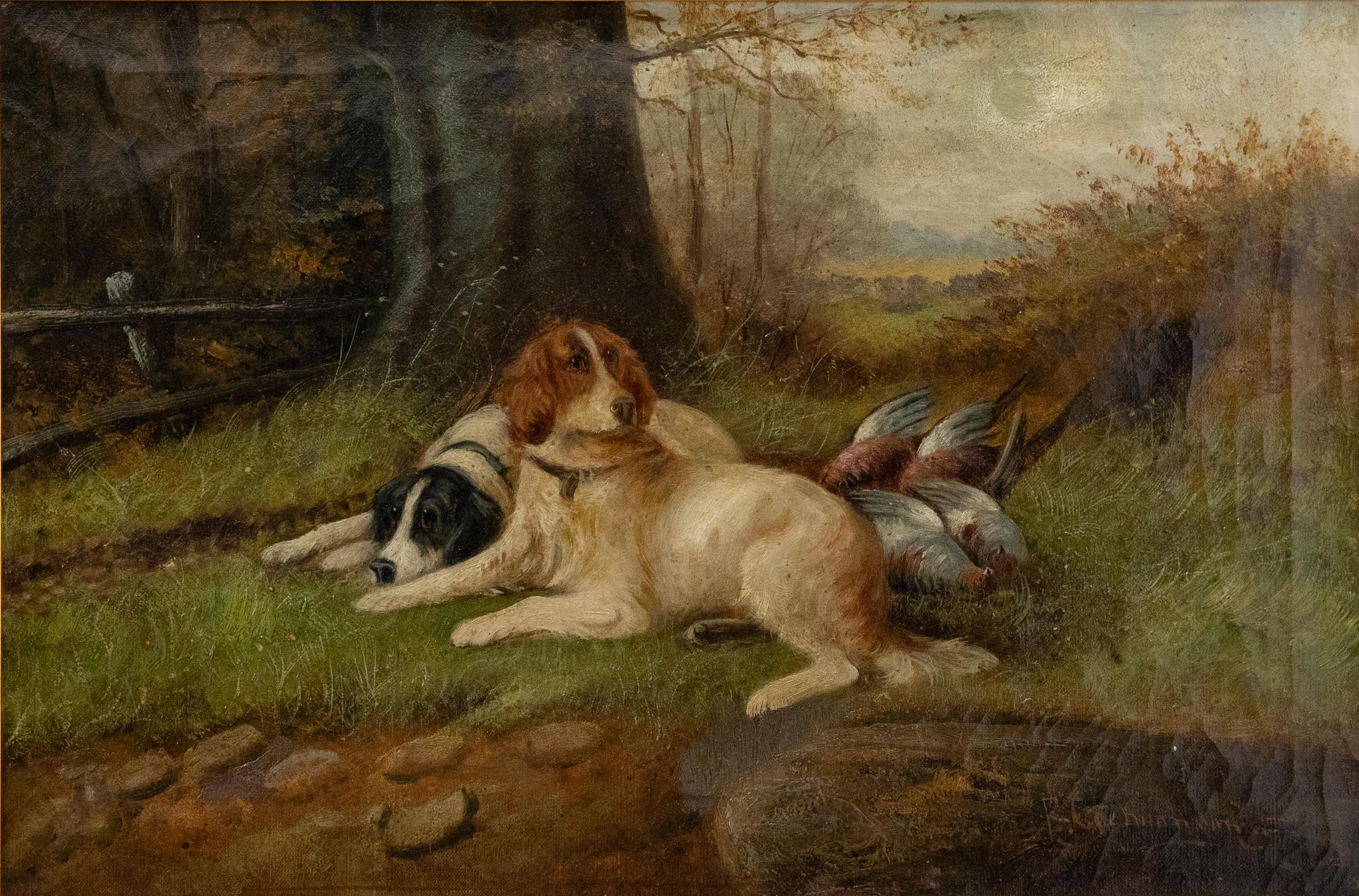 Robert Cleminson (1860-1886) - Olio incorniciato, Setaioli in un paesaggio 1