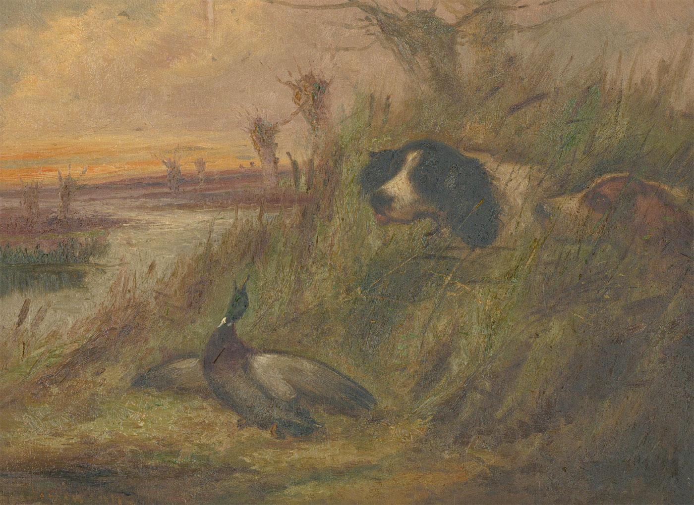 Robert Cleminson (fl.1864-1903)  - Late 19th Century Oil, Spaniels & Mallard 1