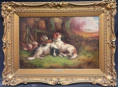 Antique Setter Dogs/ Spaniels in Sporting Landscape Original Victorian English Dog Oil
