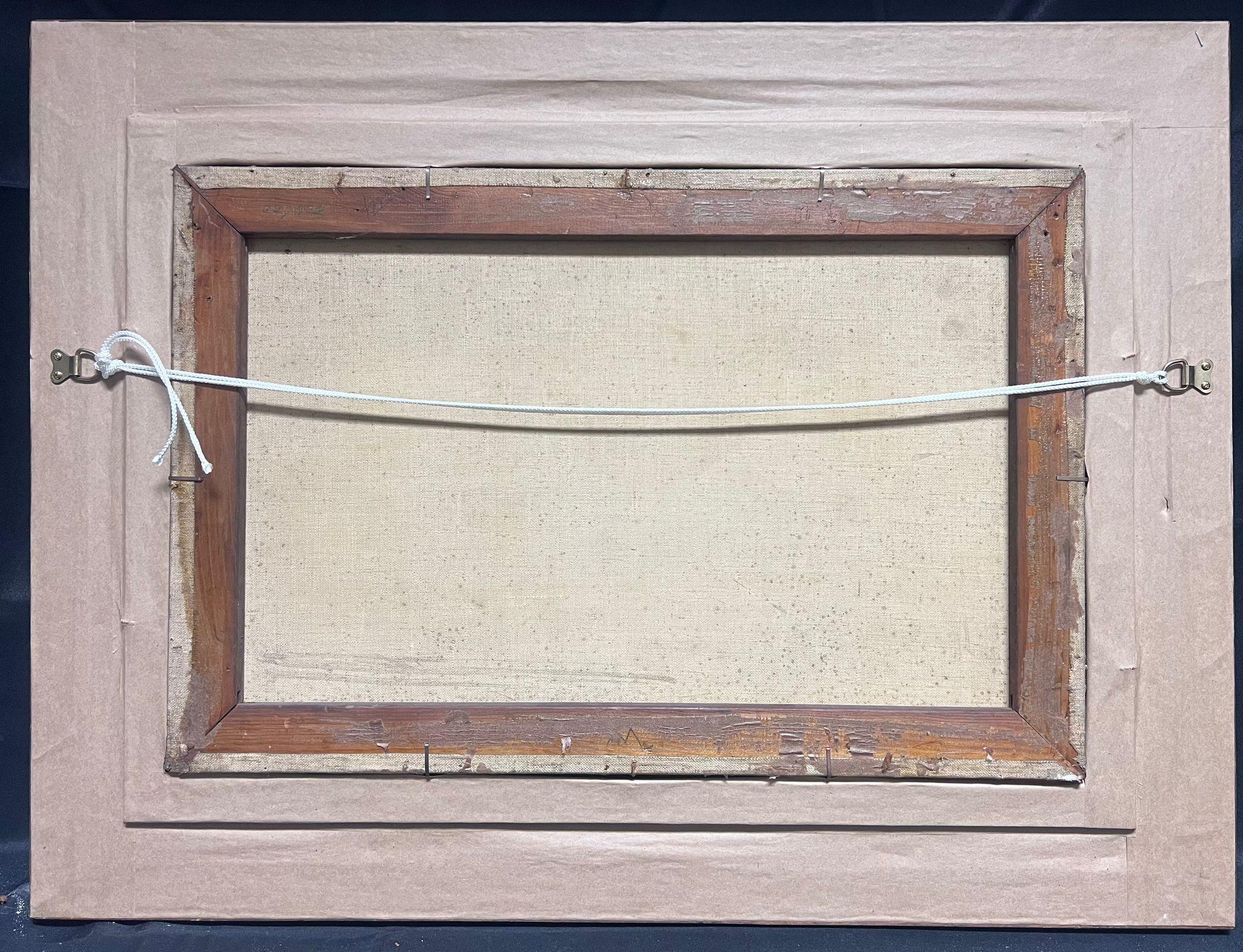 Pintura al Óleo Victoriana Firmada Perro Terrier Persiguiendo Conejo por el Agujero Dorada Enmarcada en venta 4