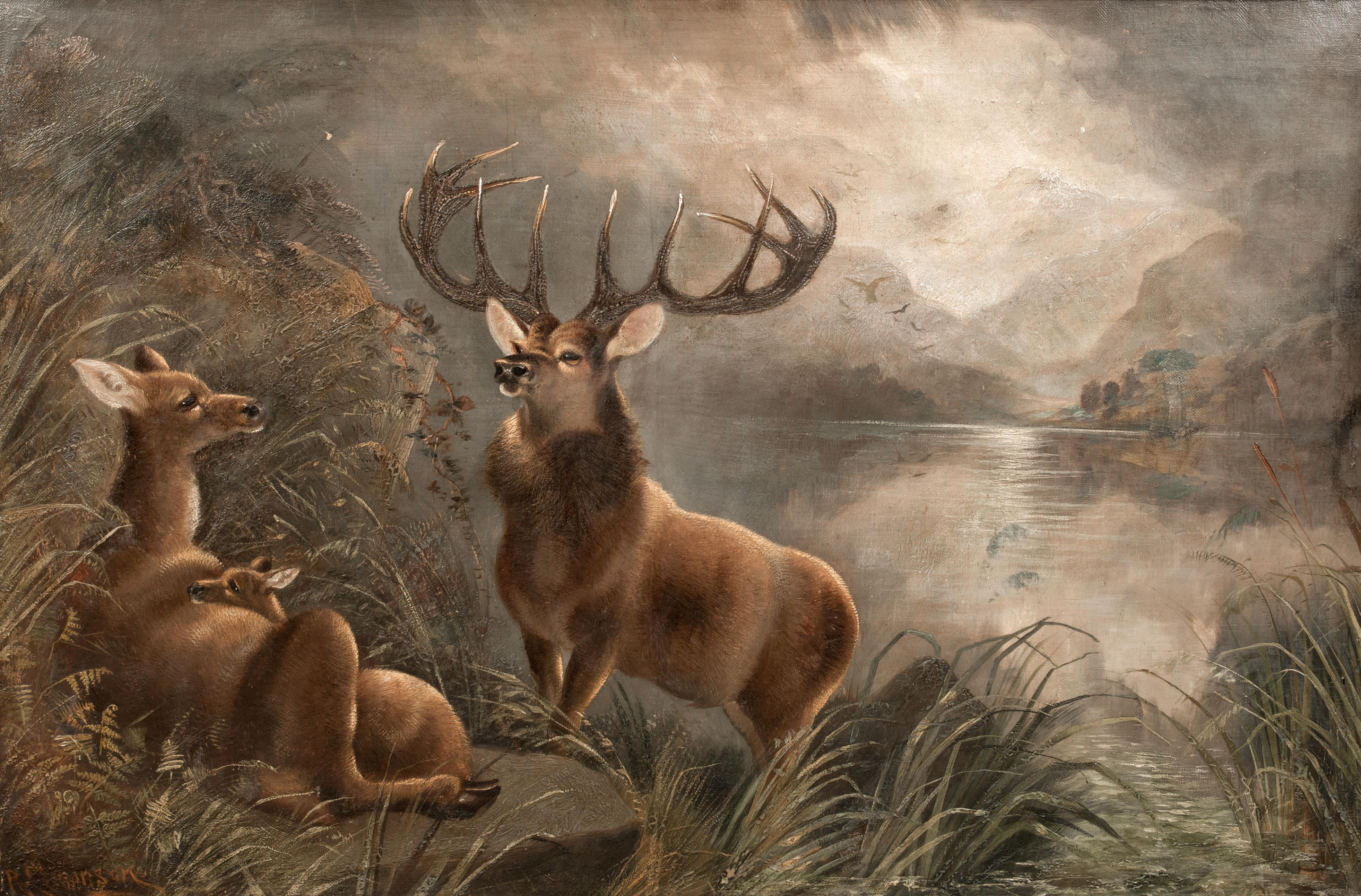 The Monarch of The Glen At Moonlight, 19th Century  by Robert Cleminson  1