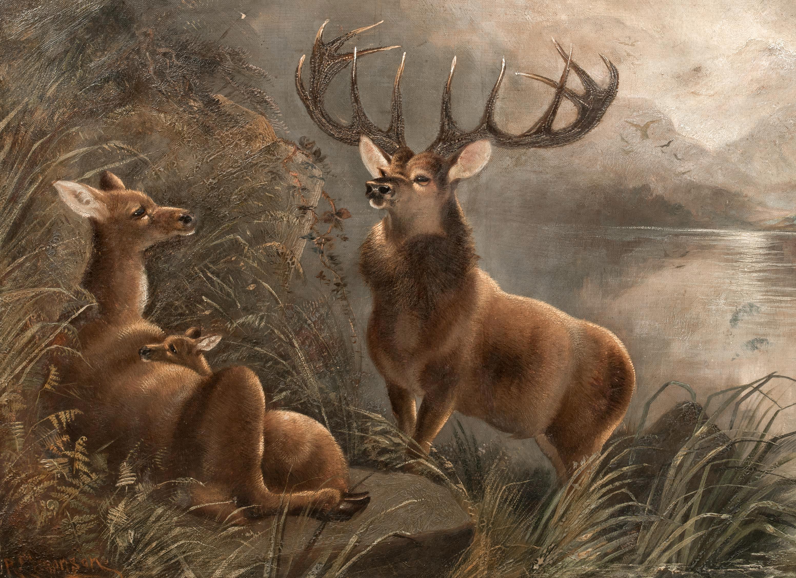 The Monarch of The Glen At Moonlight, 19th Century  by Robert Cleminson  3