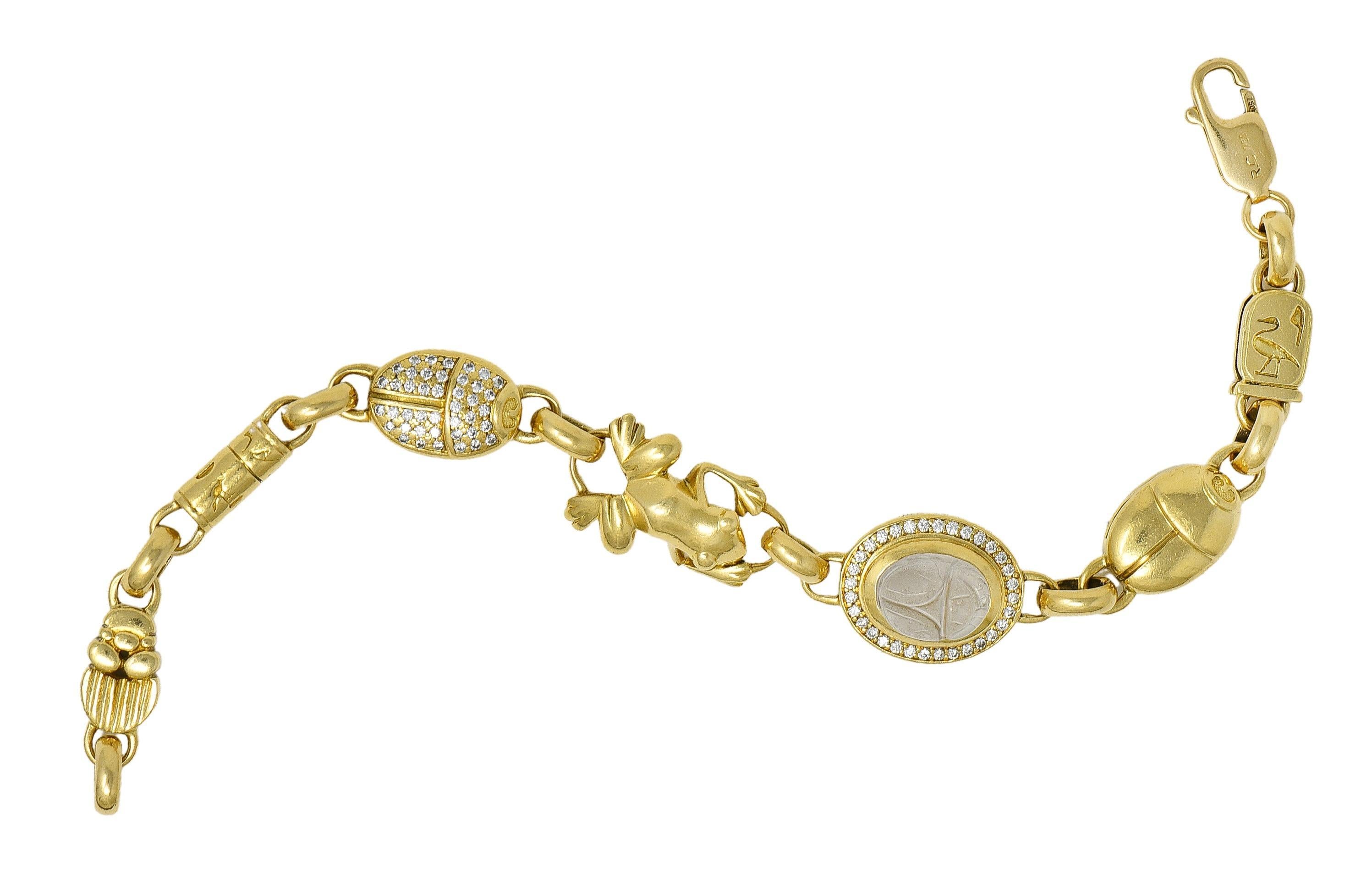 Robert Clerc Contemporary Diamond Quartz 18K Yellow Gold Egyptian Bracelet For Sale 5