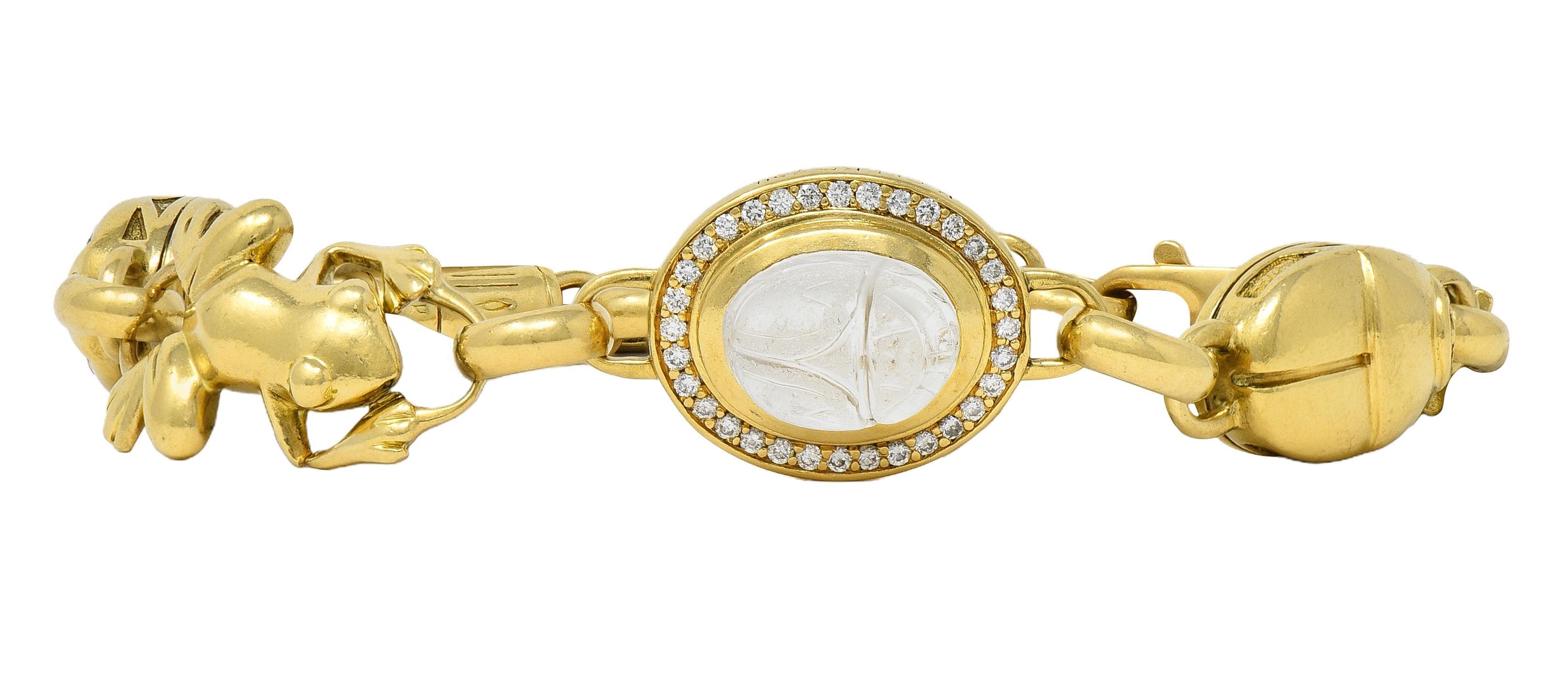 Robert Clerc Contemporary Diamond Quartz 18K Yellow Gold Egyptian Bracelet For Sale 6