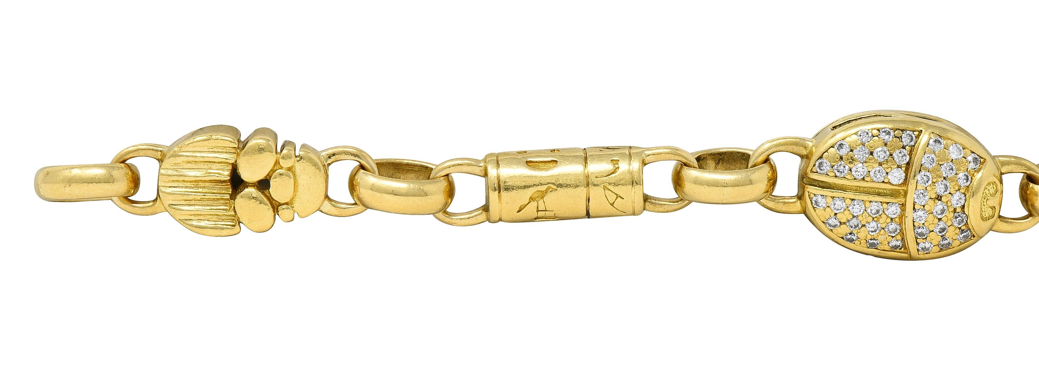 Robert Clerc Contemporary Diamond Quartz 18K Yellow Gold Egyptian Bracelet In Excellent Condition For Sale In Philadelphia, PA