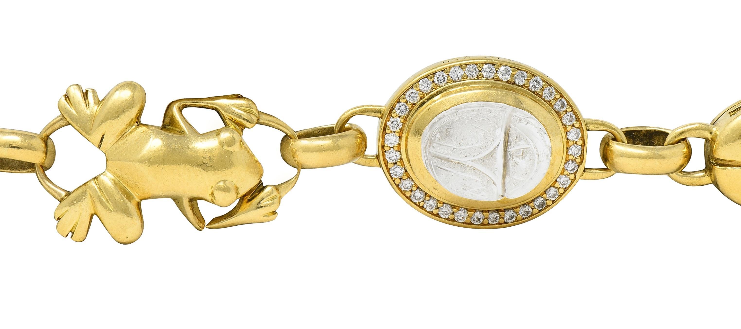 Women's Robert Clerc Contemporary Diamond Quartz 18K Yellow Gold Egyptian Bracelet For Sale
