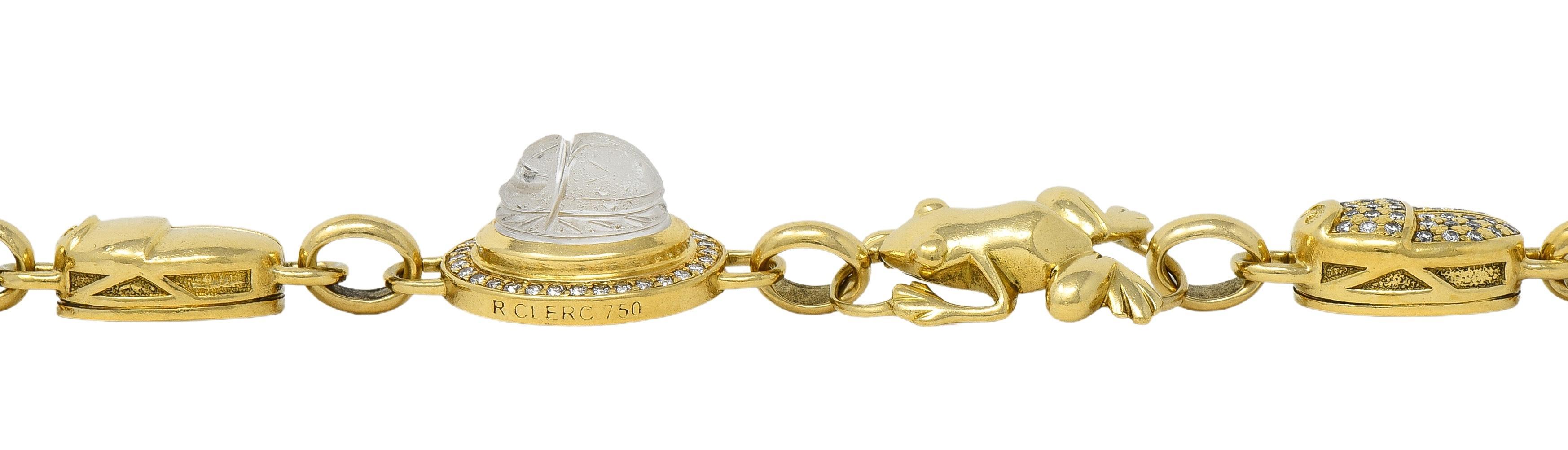 Robert Clerc Contemporary Diamond Quartz 18K Yellow Gold Egyptian Bracelet For Sale 2