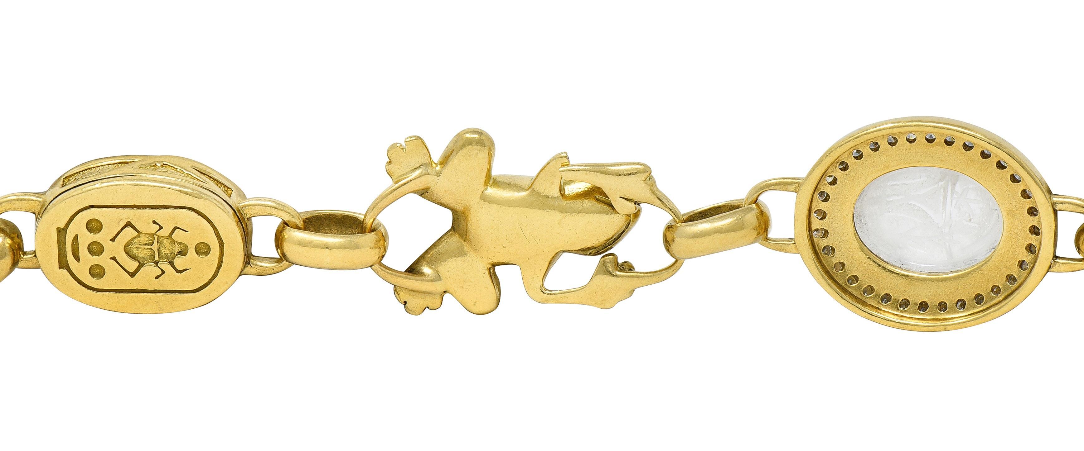 Robert Clerc Contemporary Diamond Quartz 18K Yellow Gold Egyptian Bracelet For Sale 3