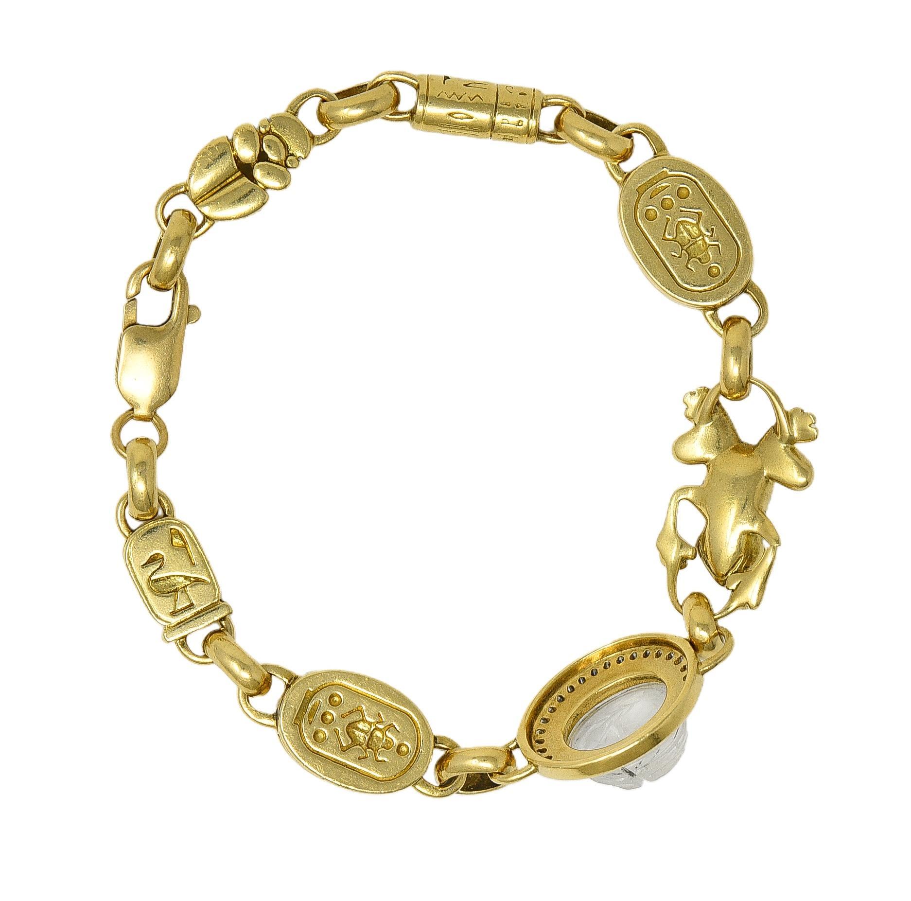 Robert Clerc Contemporary Diamond Quartz 18K Yellow Gold Egyptian Bracelet For Sale 4