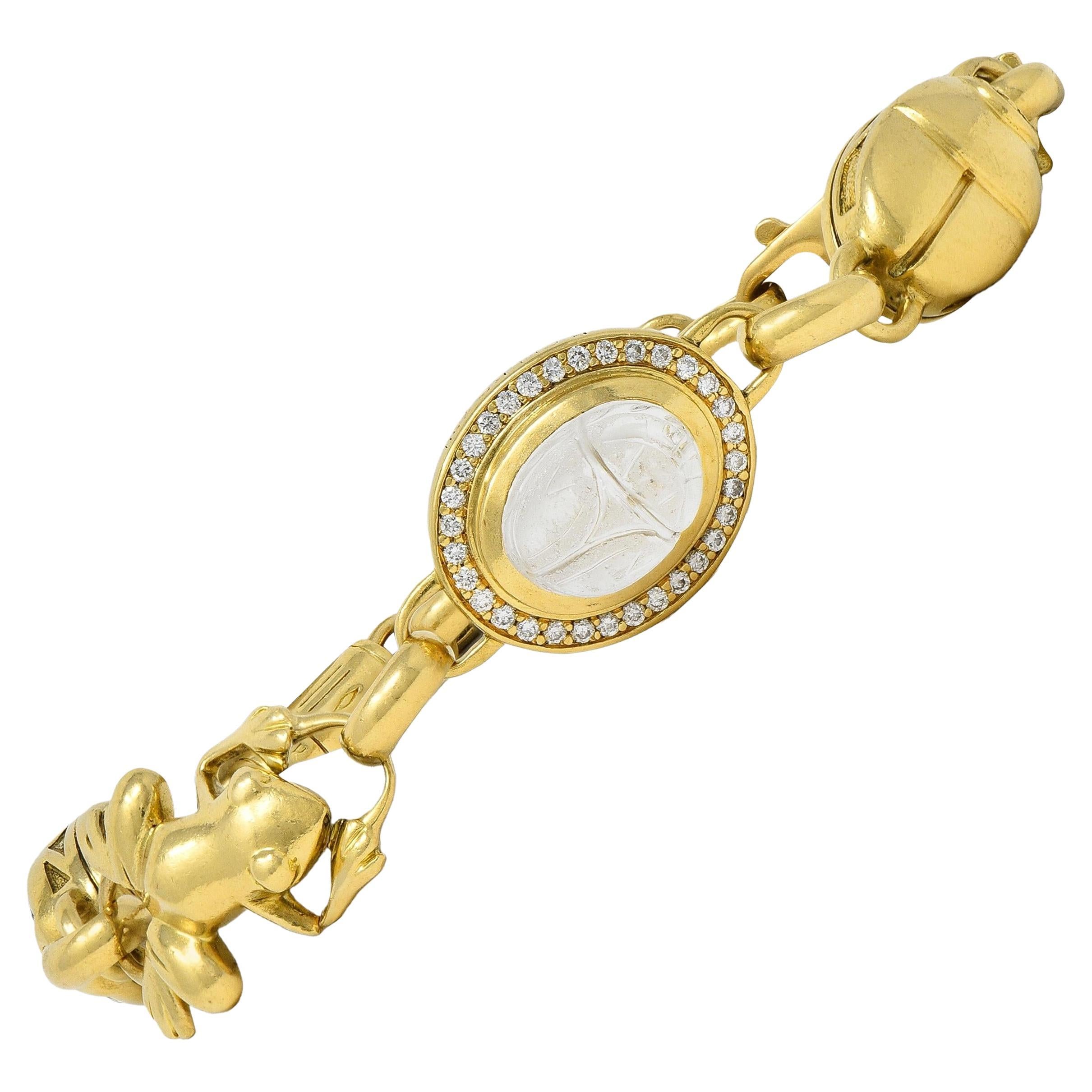 Robert Clerc Contemporary Diamond Quartz 18K Yellow Gold Egyptian Bracelet For Sale