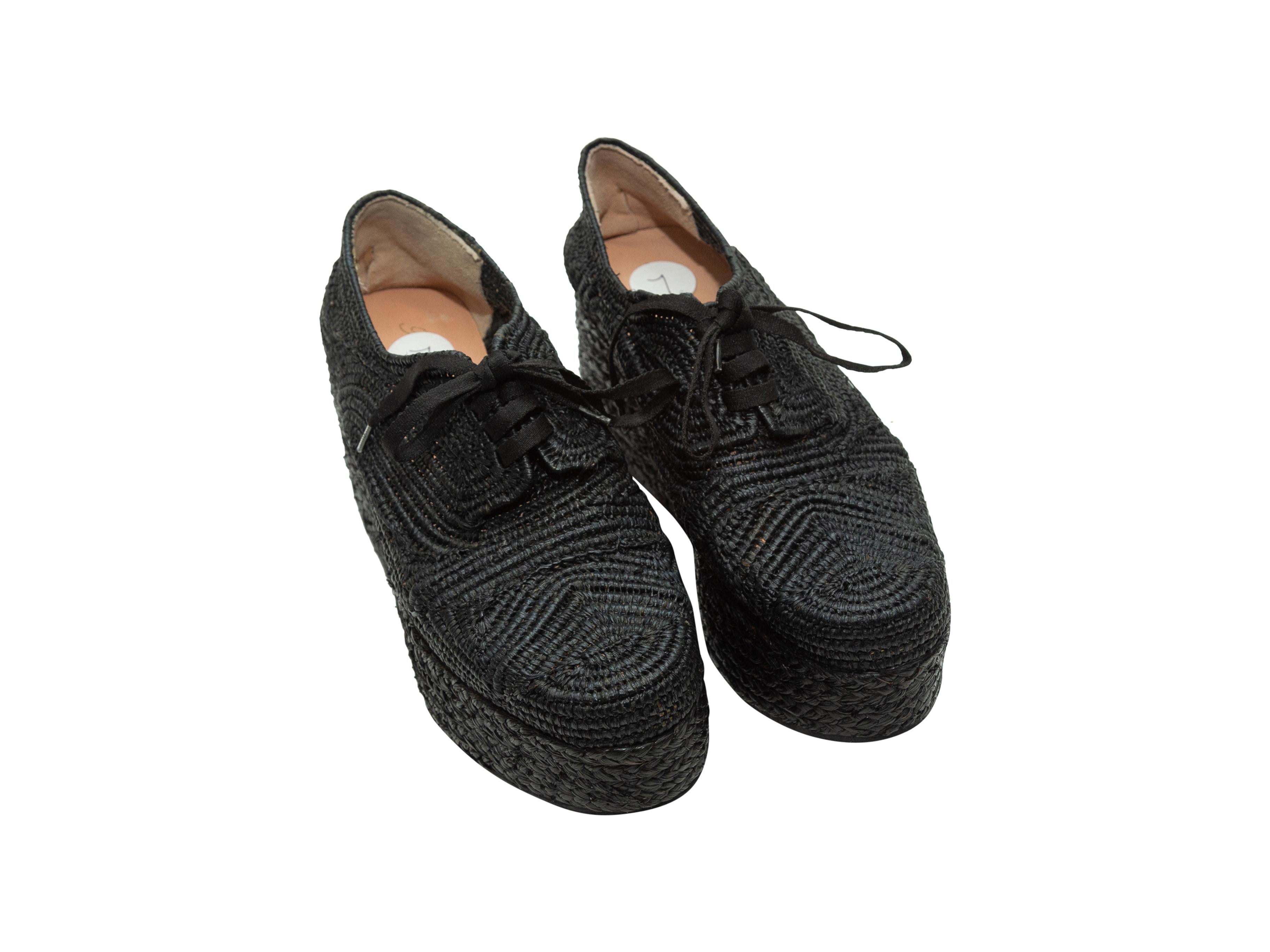 Robert Clergerie Black Straw Platform Oxfords In Good Condition In New York, NY
