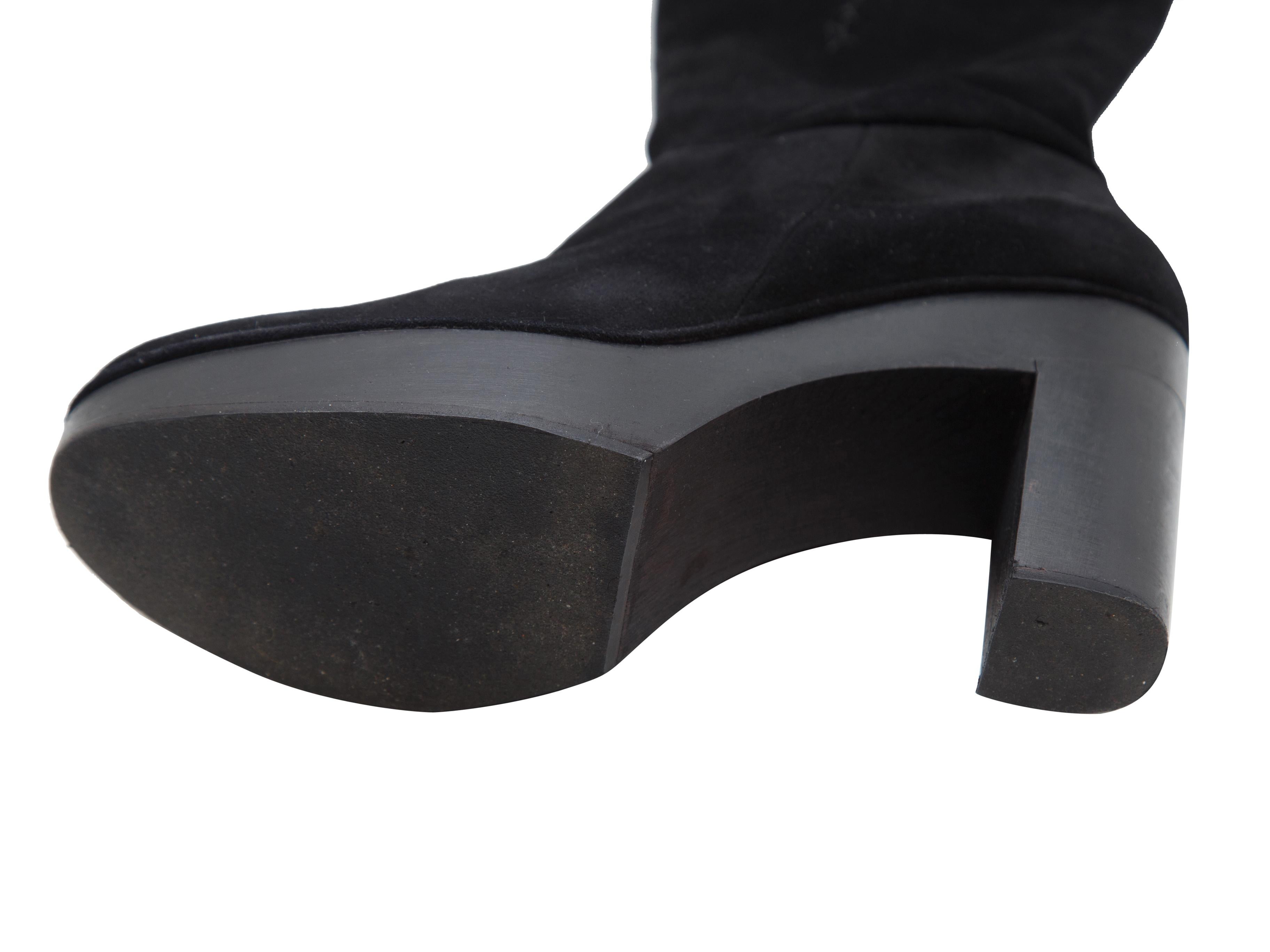 Product details:  Black Robert Clergerie Suede Knee High Platform Boots. Side zipper, almond toe. 4.25