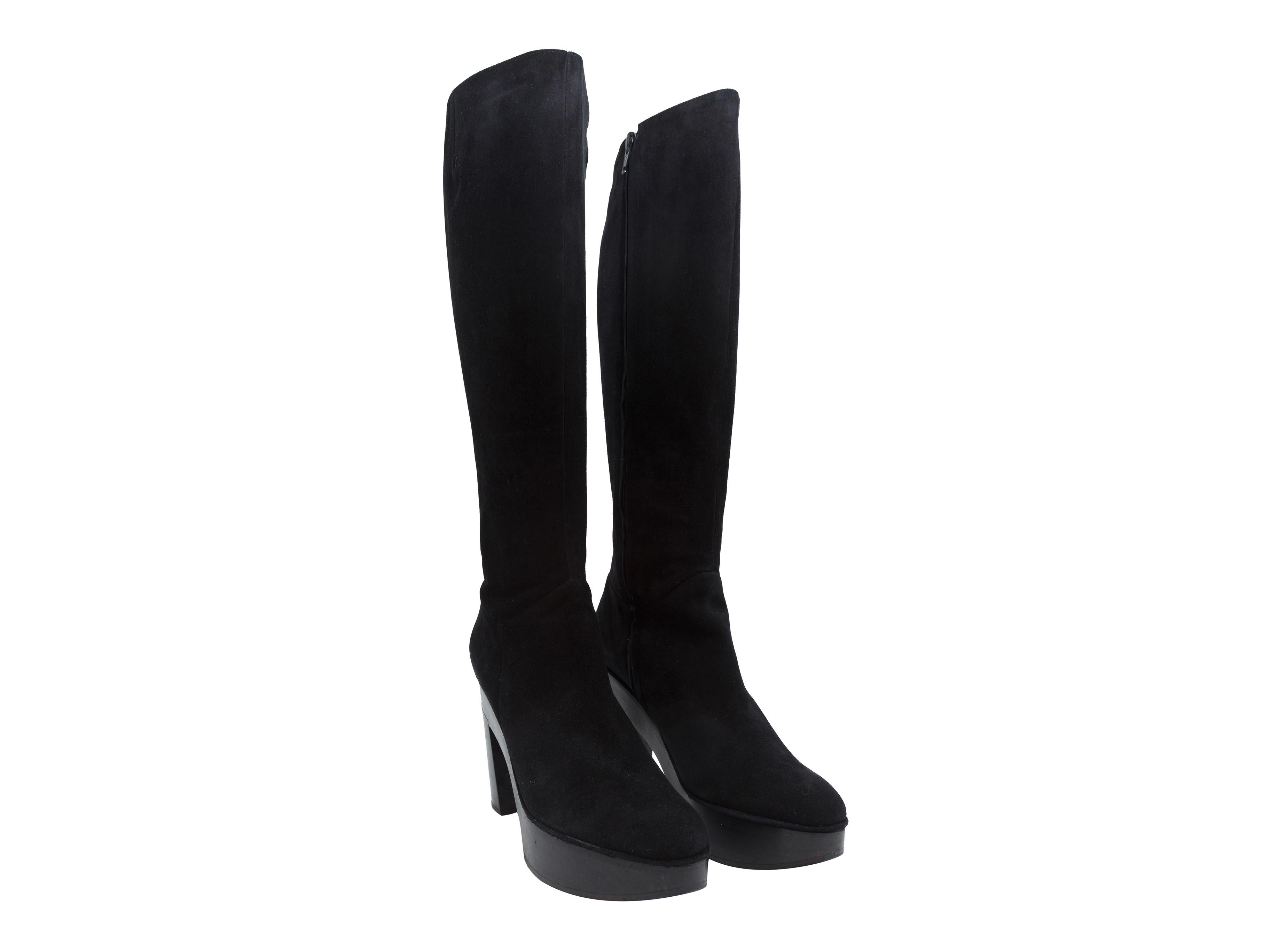 Robert Clergerie Black Suede Knee High Platform Boots In Good Condition In New York, NY