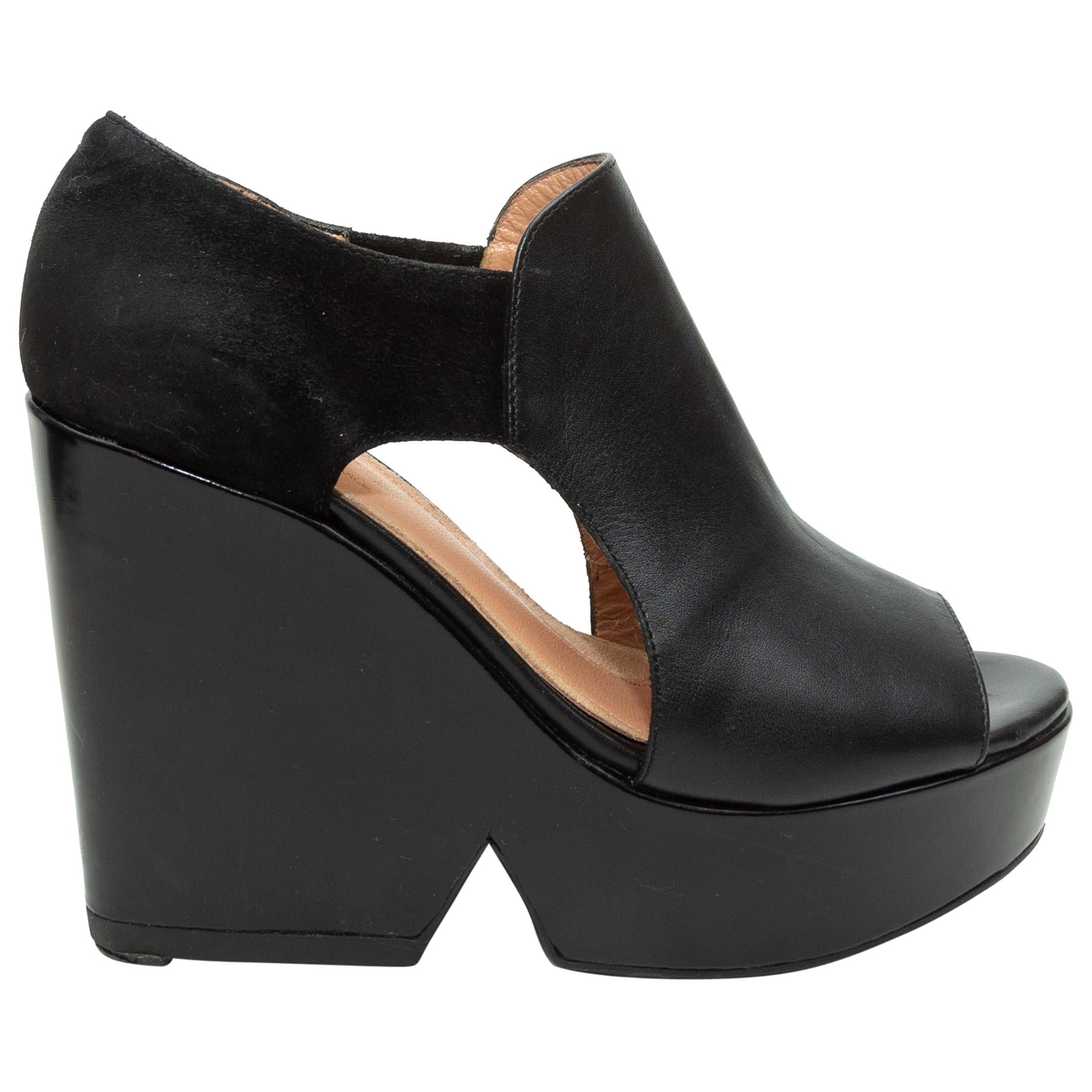 Robert Clergerie Black Suede & Leather Wedges