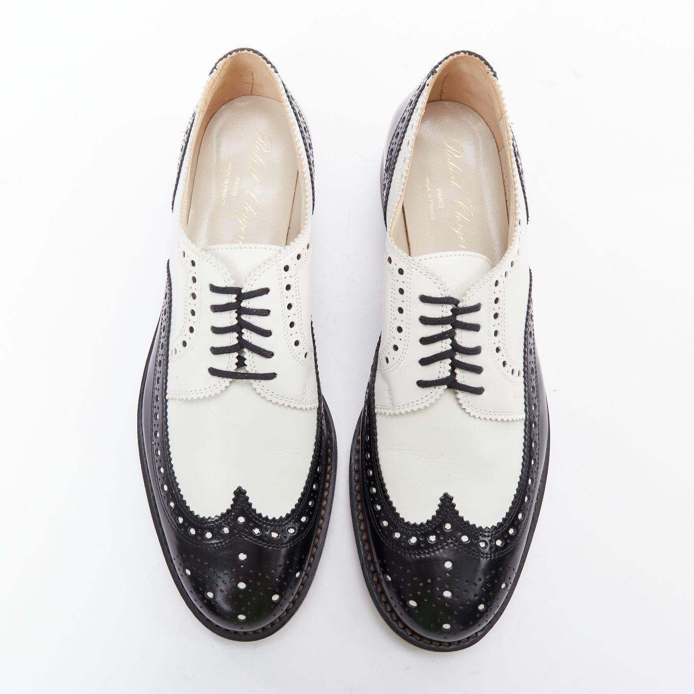 Black ROBERT CLERGERIE black white leather bicolor derby brogue UK7 EU40 For Sale