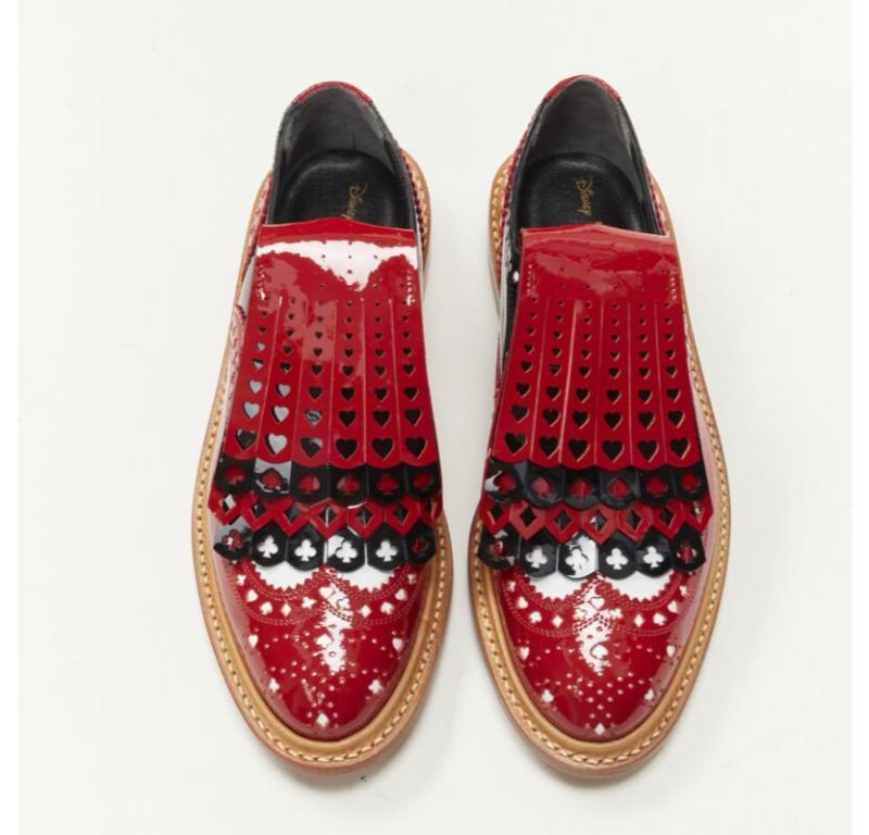 Brown ROBERT CLERGERIE DISNEY Card Suits cut out fringed red black brogue EU36 For Sale