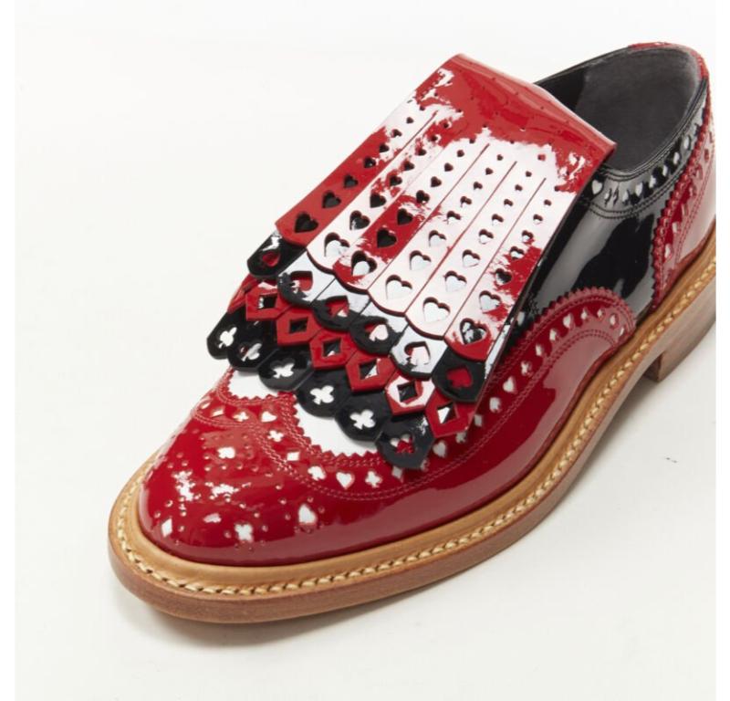 ROBERT CLERGERIE DISNEY Card Suits cut out fringed red black brogue EU36 For Sale 2