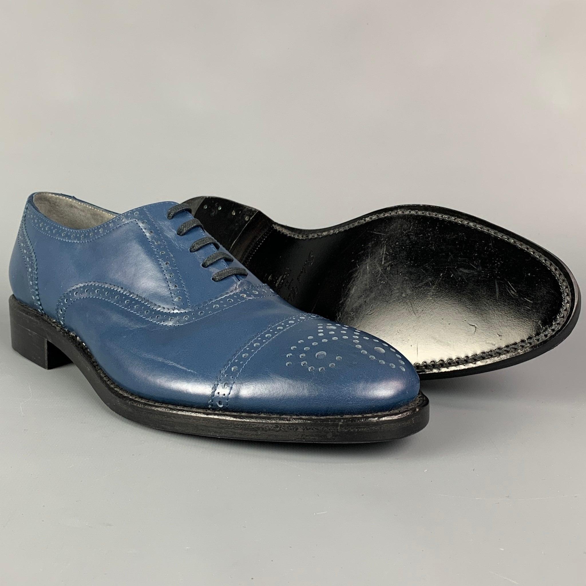 ROBERT CLERGERIE for J. FENESTRIER Size 9 Blue Leather Cap Toe Lace Up Shoes In Good Condition For Sale In San Francisco, CA