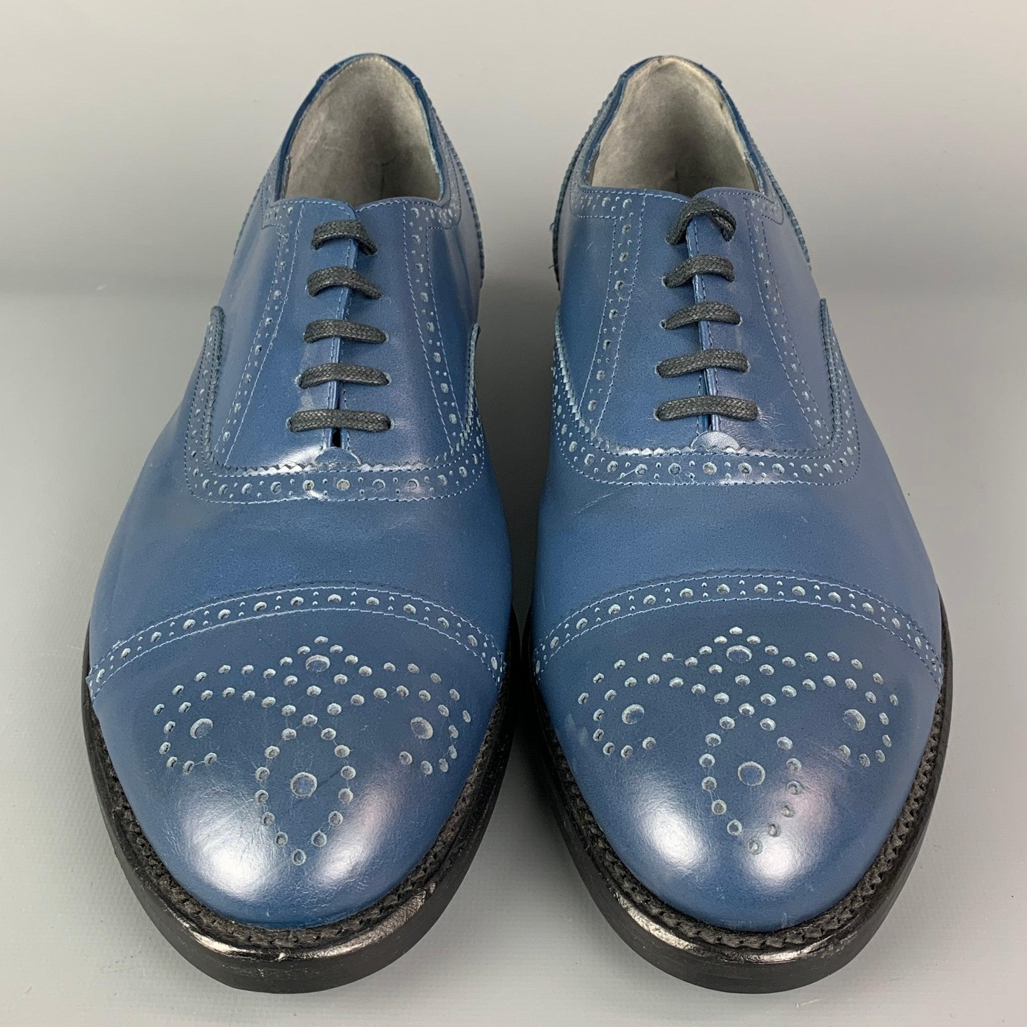 Men's ROBERT CLERGERIE for J. FENESTRIER Size 9 Blue Leather Cap Toe Lace Up Shoes For Sale