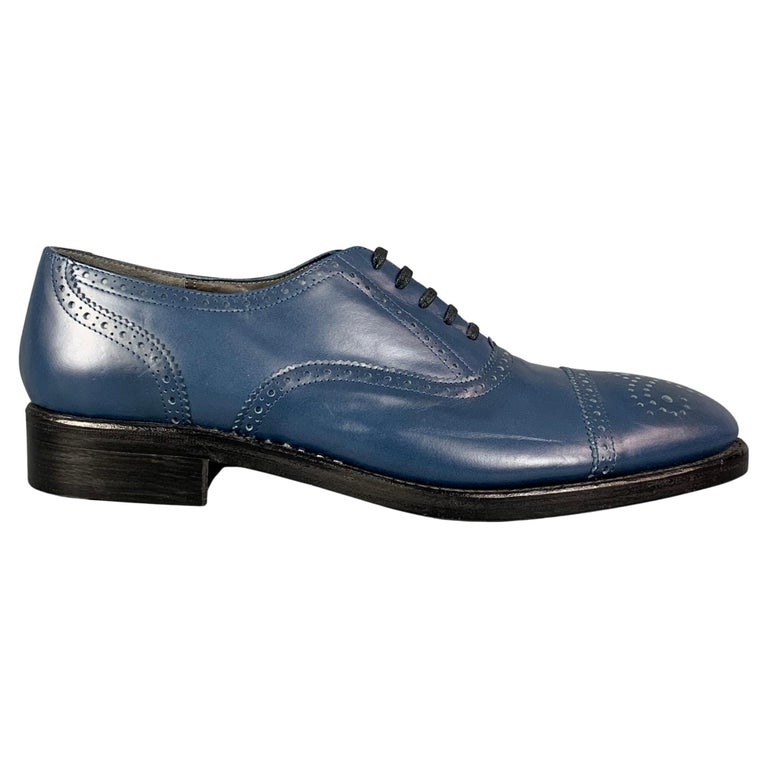 ROBERT CLERGERIE for J. FENESTRIER Size 9 Blue Perforated Leather Cap Toe  Shoes For Sale at 1stDibs