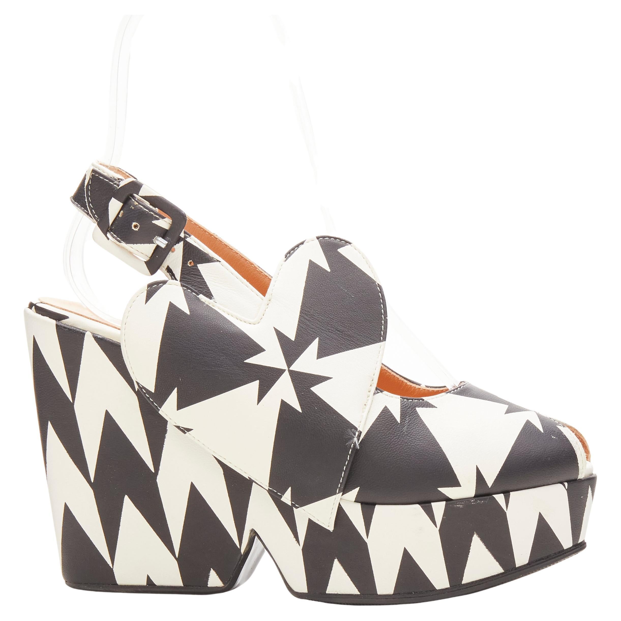 ROBERT CLERGERIE Louise Gray 2013 black white AGN graphic wedge heels EU37