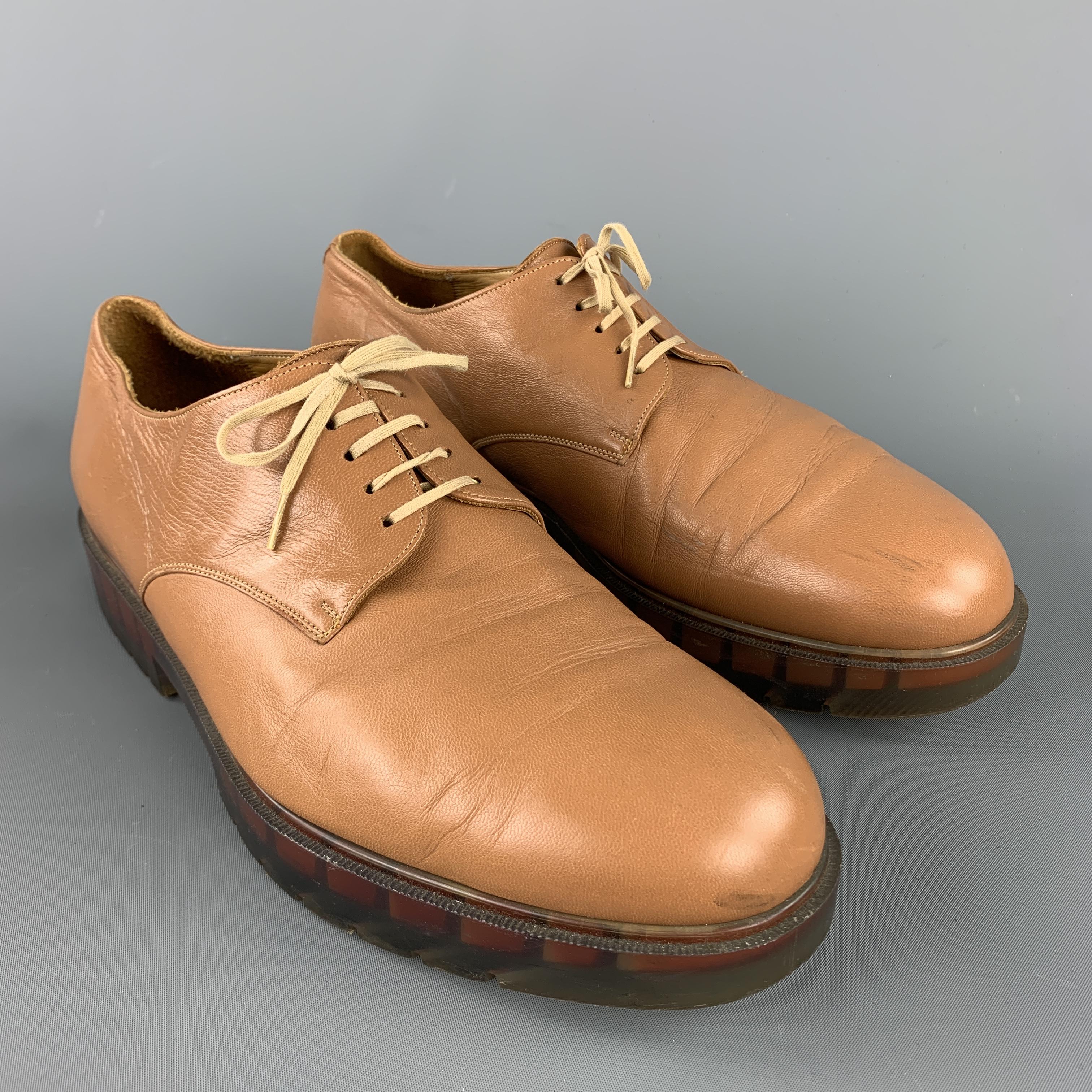 ROBERT CLERGERIE / OPENING CEREMONY lace up shoes comes in a solid tan leather material, with a contrast lace and a transparent rubber sole. Made in France.

Very Good Pre-Owned Condition.
Marked: US 11

Outsole: 12 x 4.2 in. 