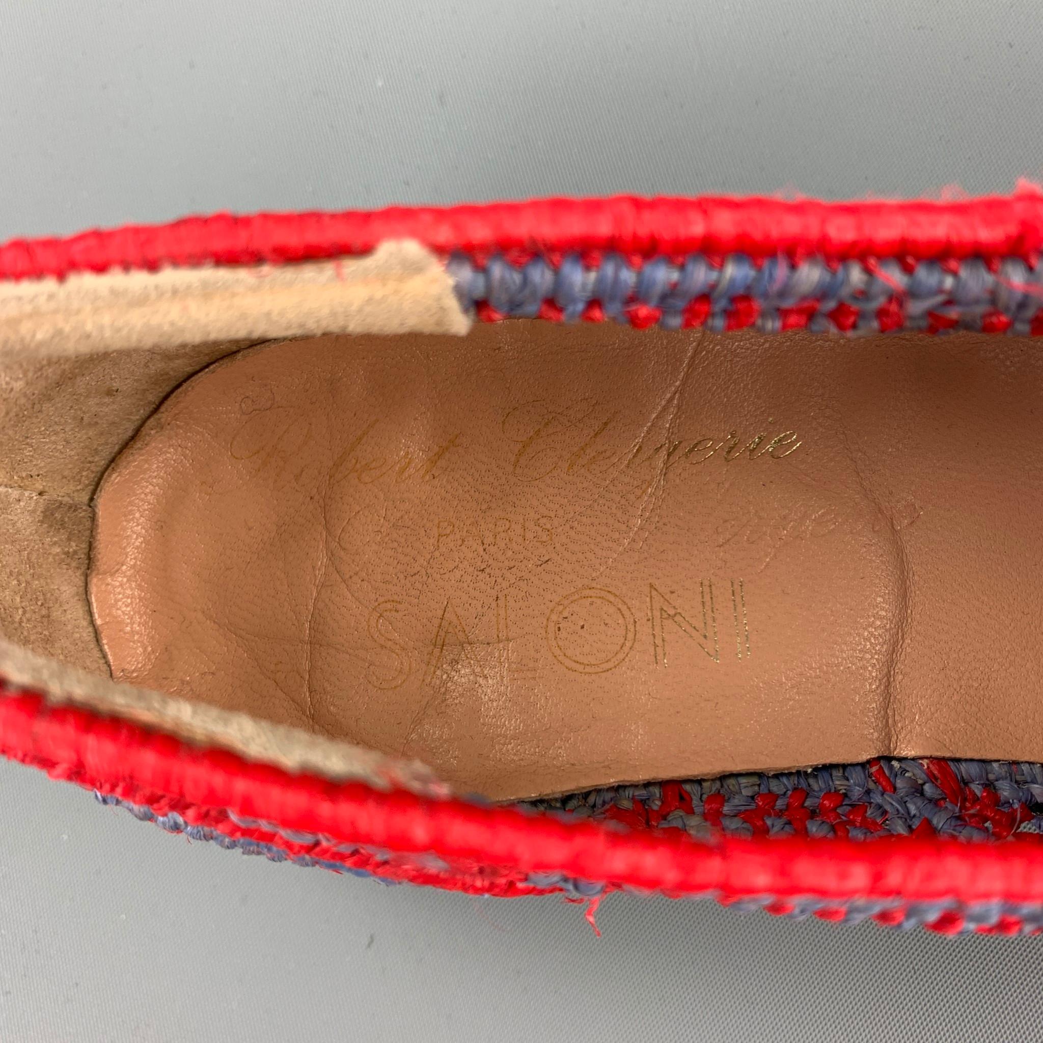 Men's ROBERT CLERGERIE Size 7.5 Red & Blue Hand Woven Raffia Moccasins