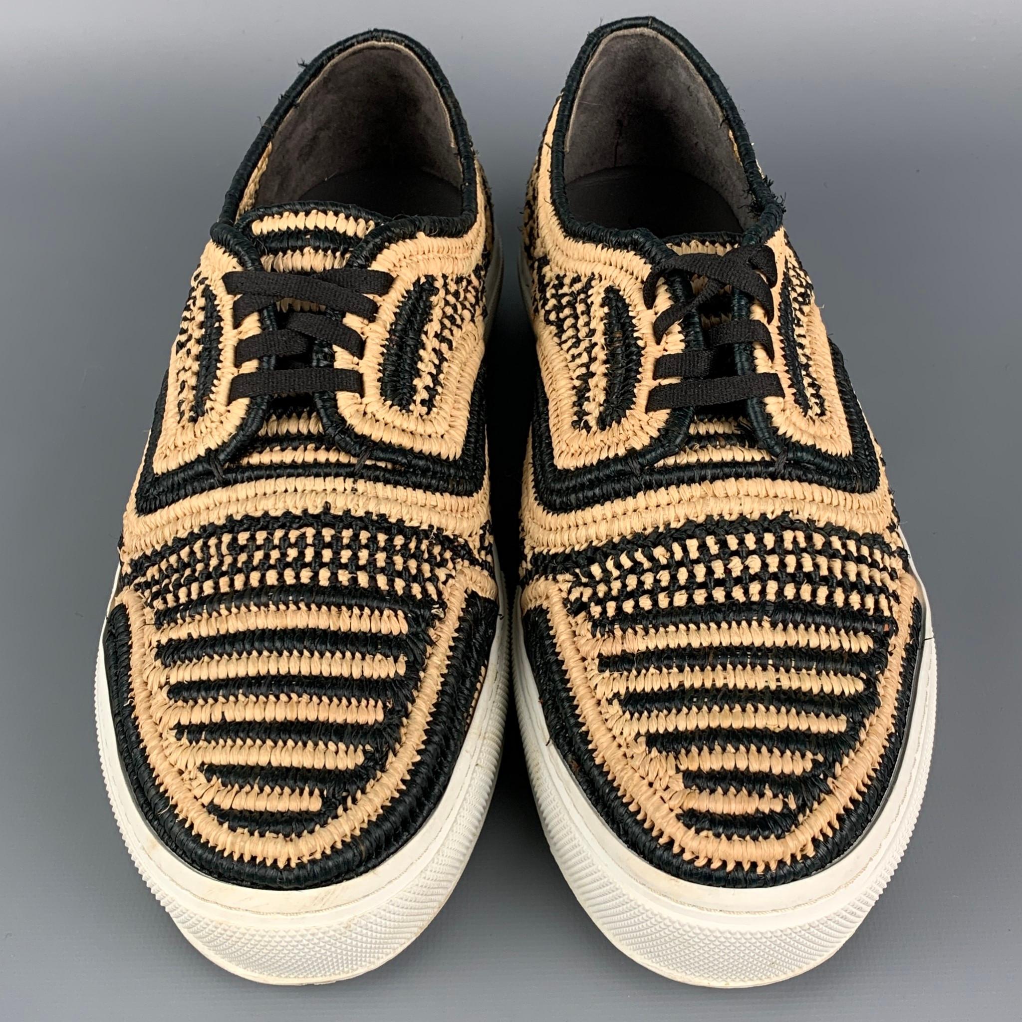 ROBERT CLERGERIE Size 8 Black Natural Woven Lace Up Sneakers In Excellent Condition In San Francisco, CA