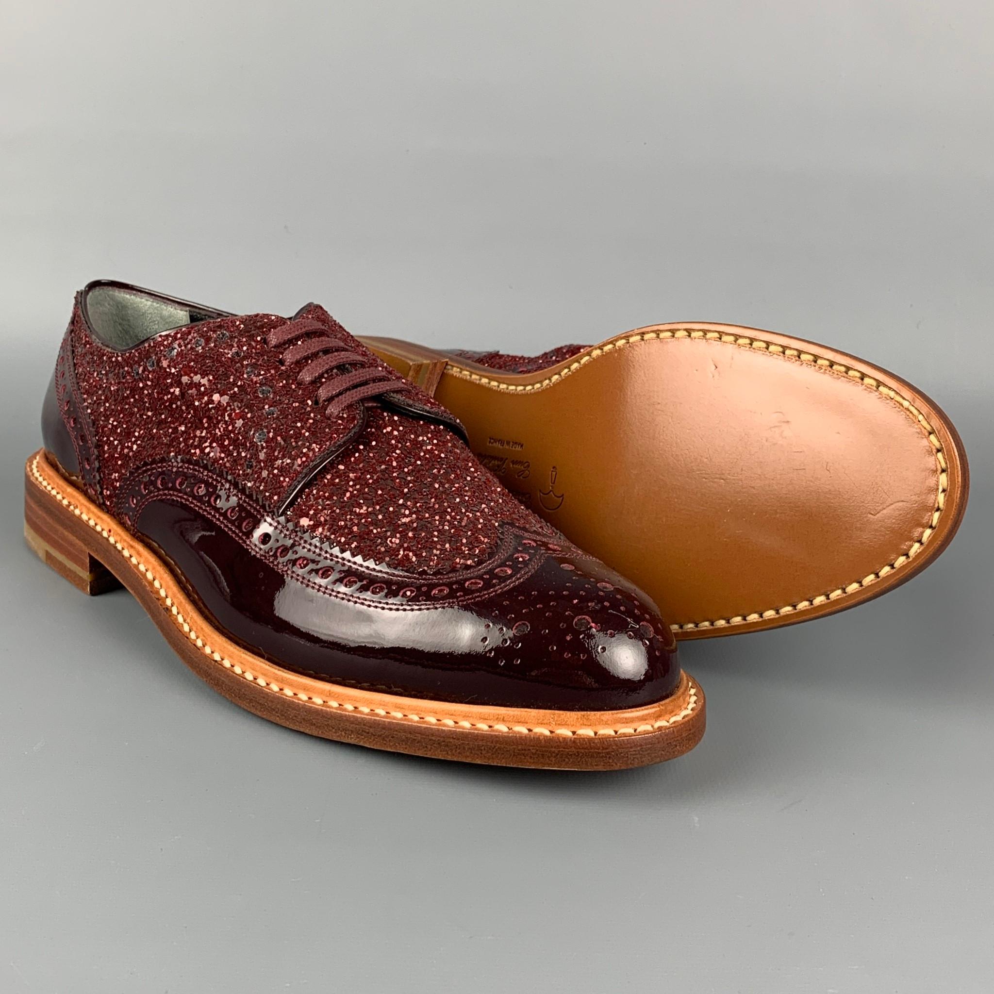 Brown ROBERT CLERGERIE Size 8 Burgundy Metallic Leather Perforated Wingtip Shoes