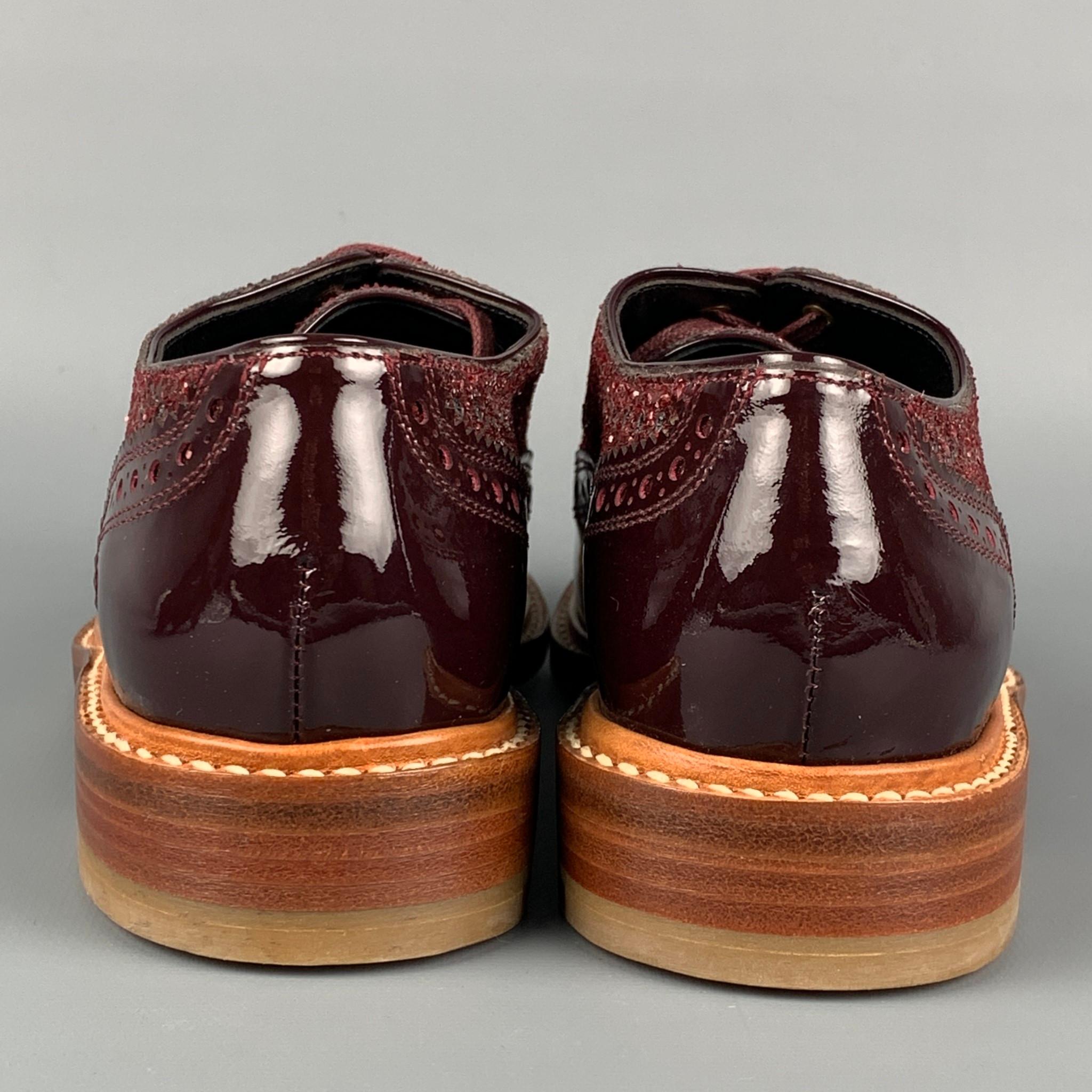 Women's ROBERT CLERGERIE Size 8 Burgundy Metallic Leather Perforated Wingtip Shoes