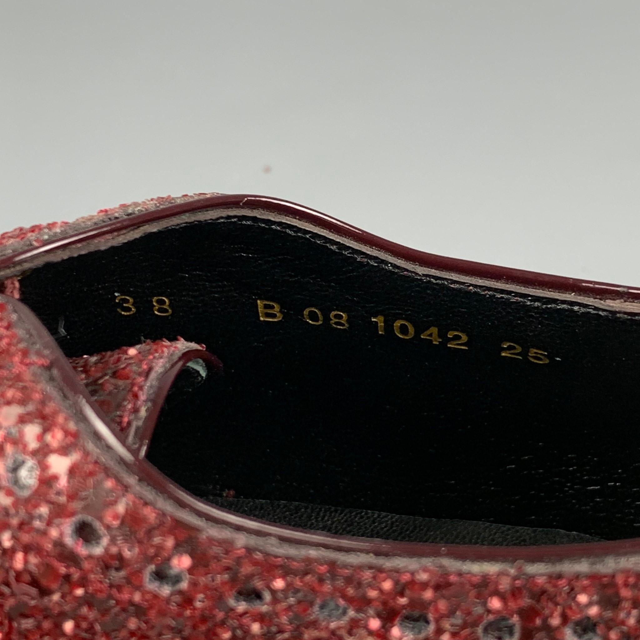 ROBERT CLERGERIE Size 8 Burgundy Metallic Leather Perforated Wingtip Shoes 1
