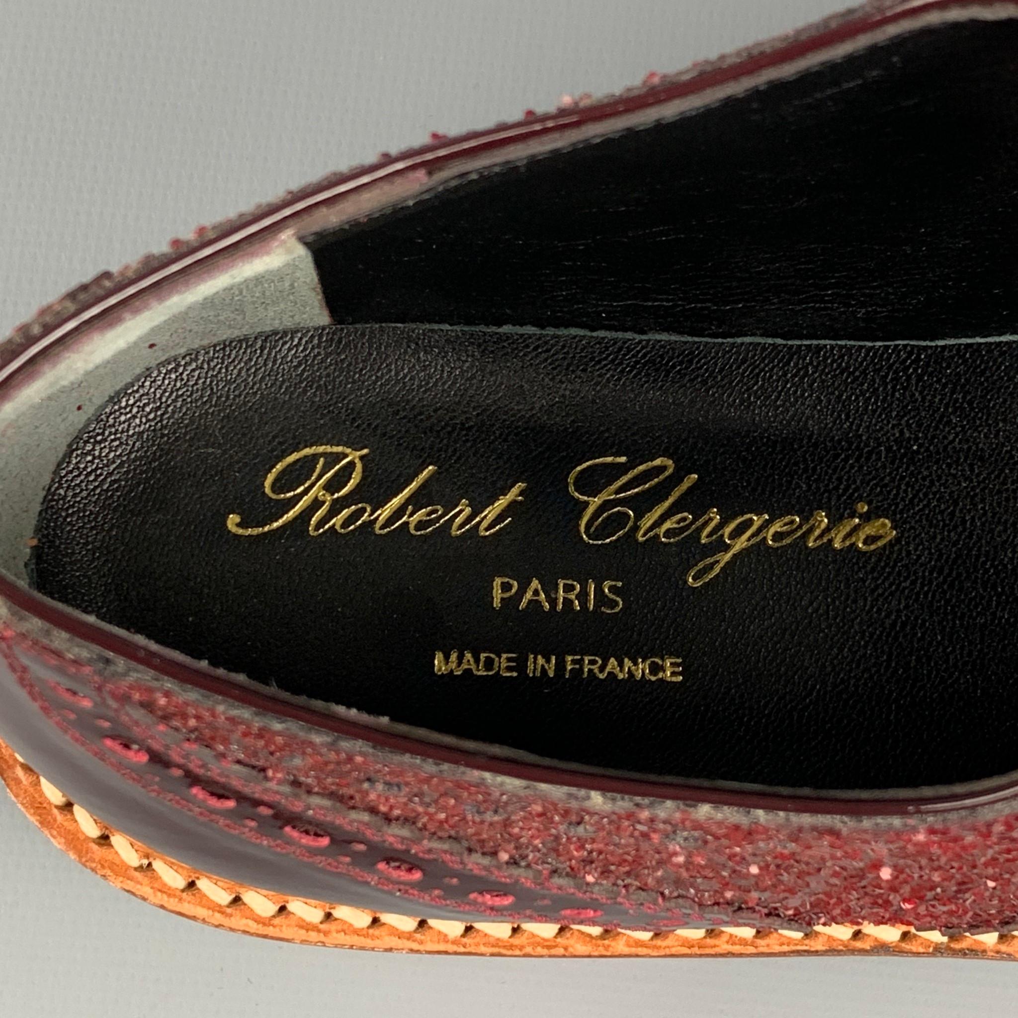ROBERT CLERGERIE Size 8 Burgundy Metallic Leather Perforated Wingtip Shoes 2