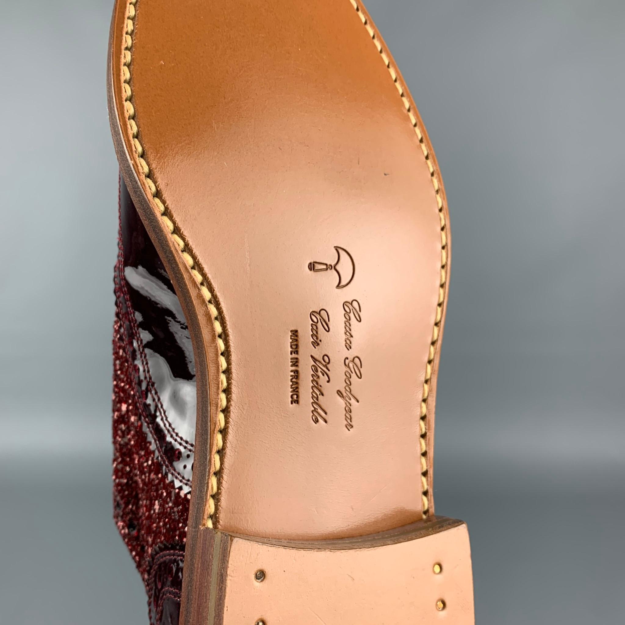 ROBERT CLERGERIE Size 8 Burgundy Metallic Leather Perforated Wingtip Shoes 3