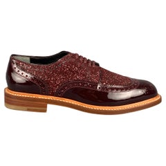 ROBERT CLERGERIE Size 8 Burgundy Metallic Leather Perforated Wingtip Shoes